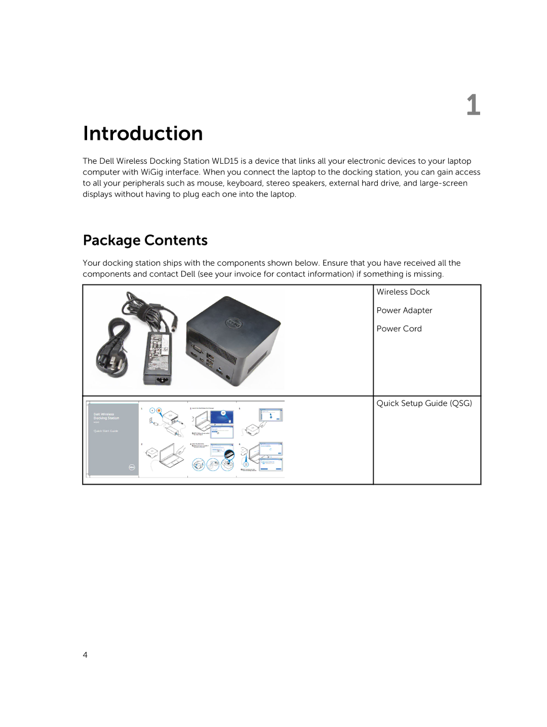 Dell WLD15 manual Introduction, Package Contents 