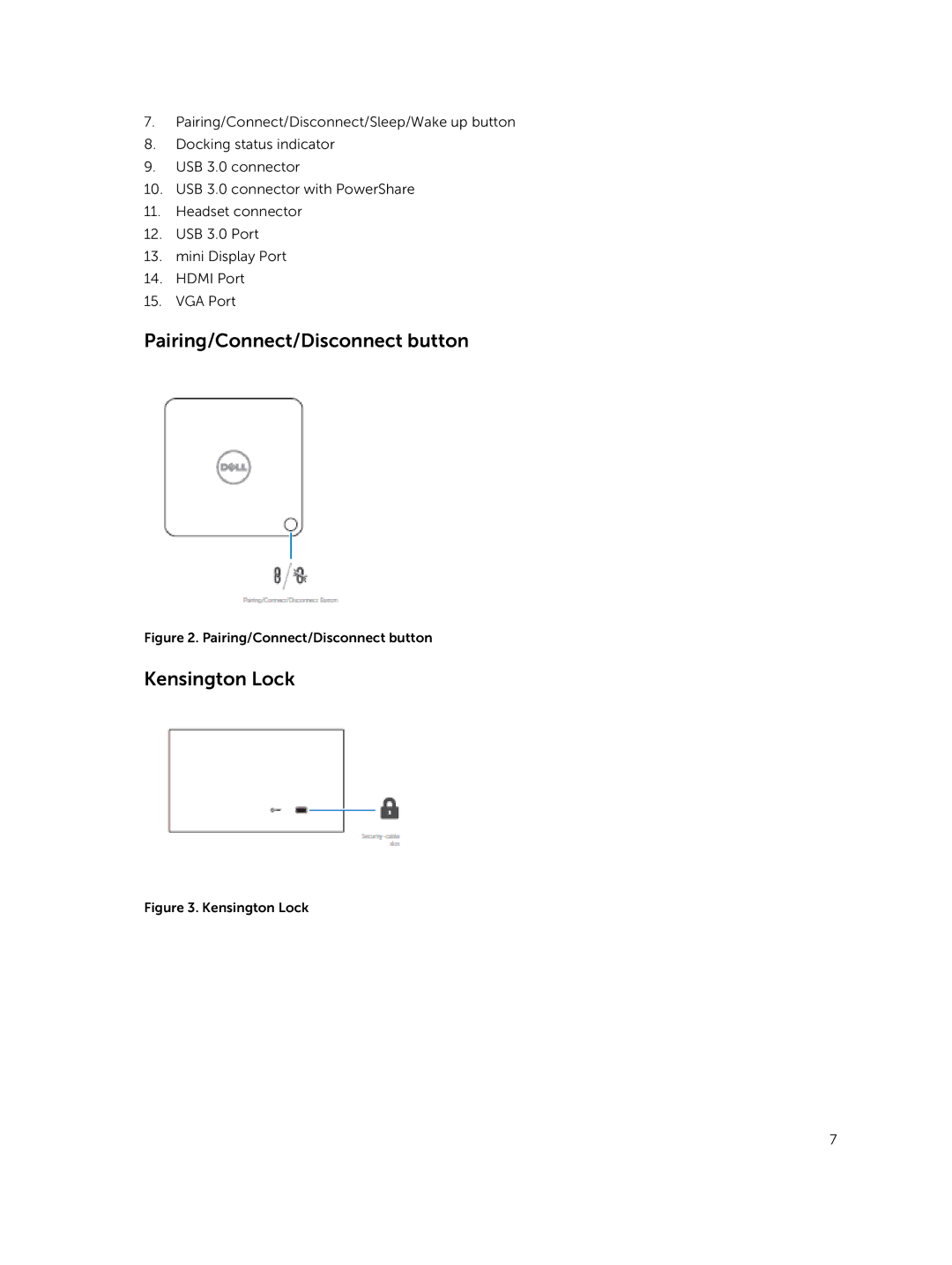 Dell WLD15 manual Pairing/Connect/Disconnect button 