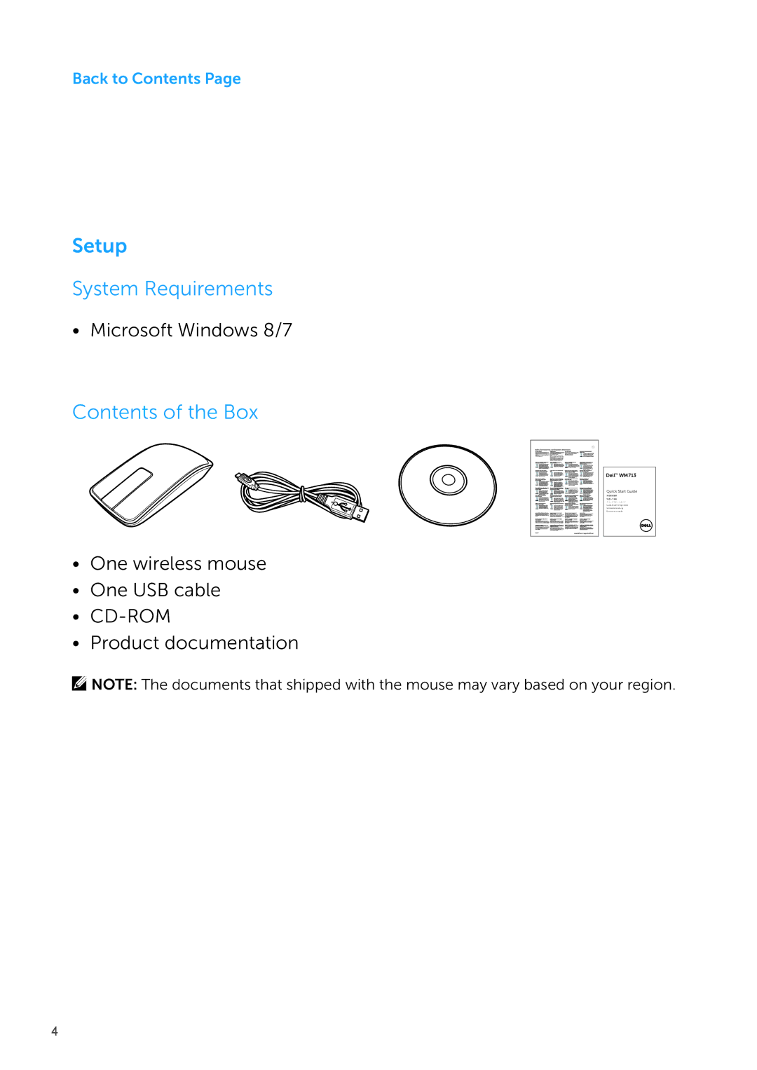 Dell WM713 manual Setup System Requirements, Contents of the Box 