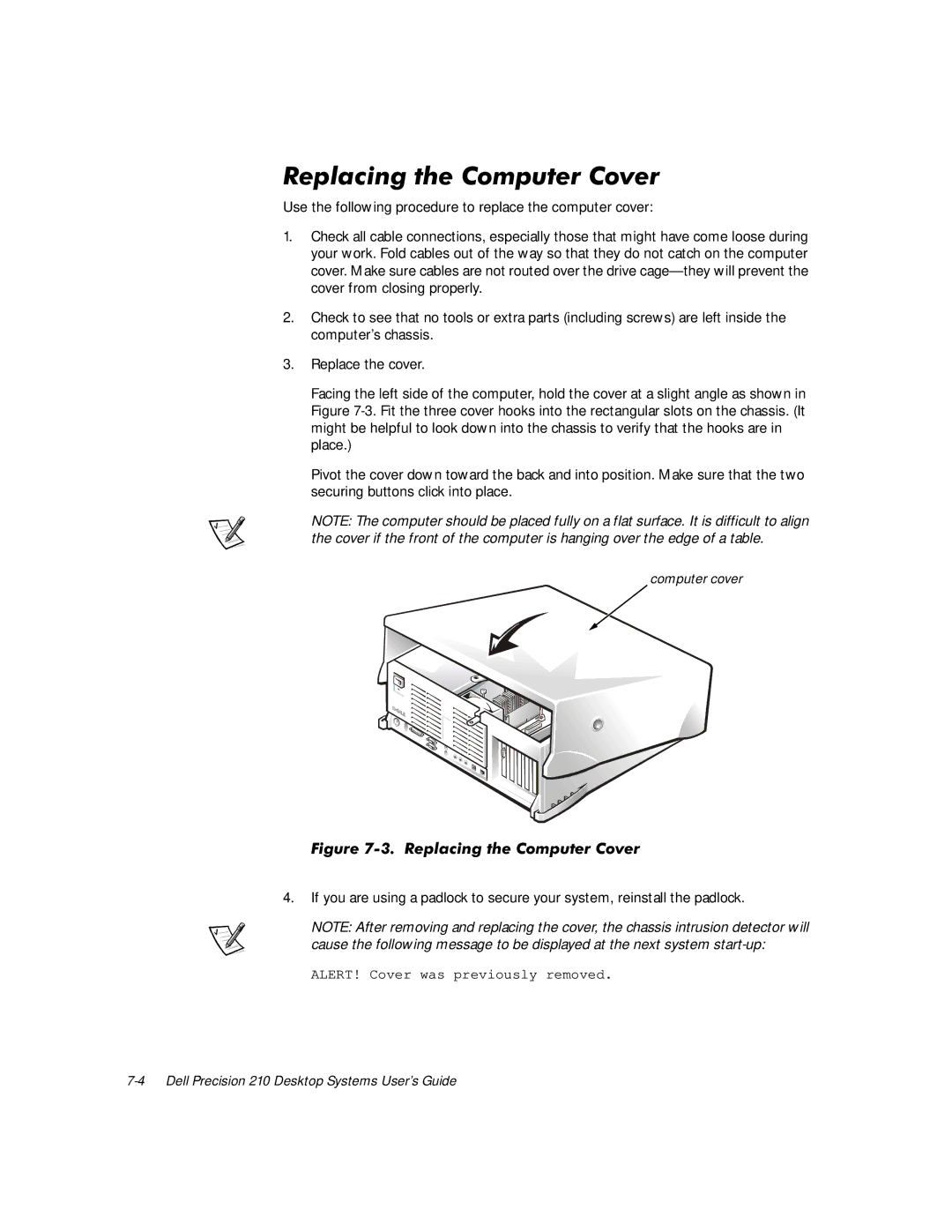 Dell WorkStation 210 manual 5HSODFLQJWKH&RPSXWHU&RYHU 