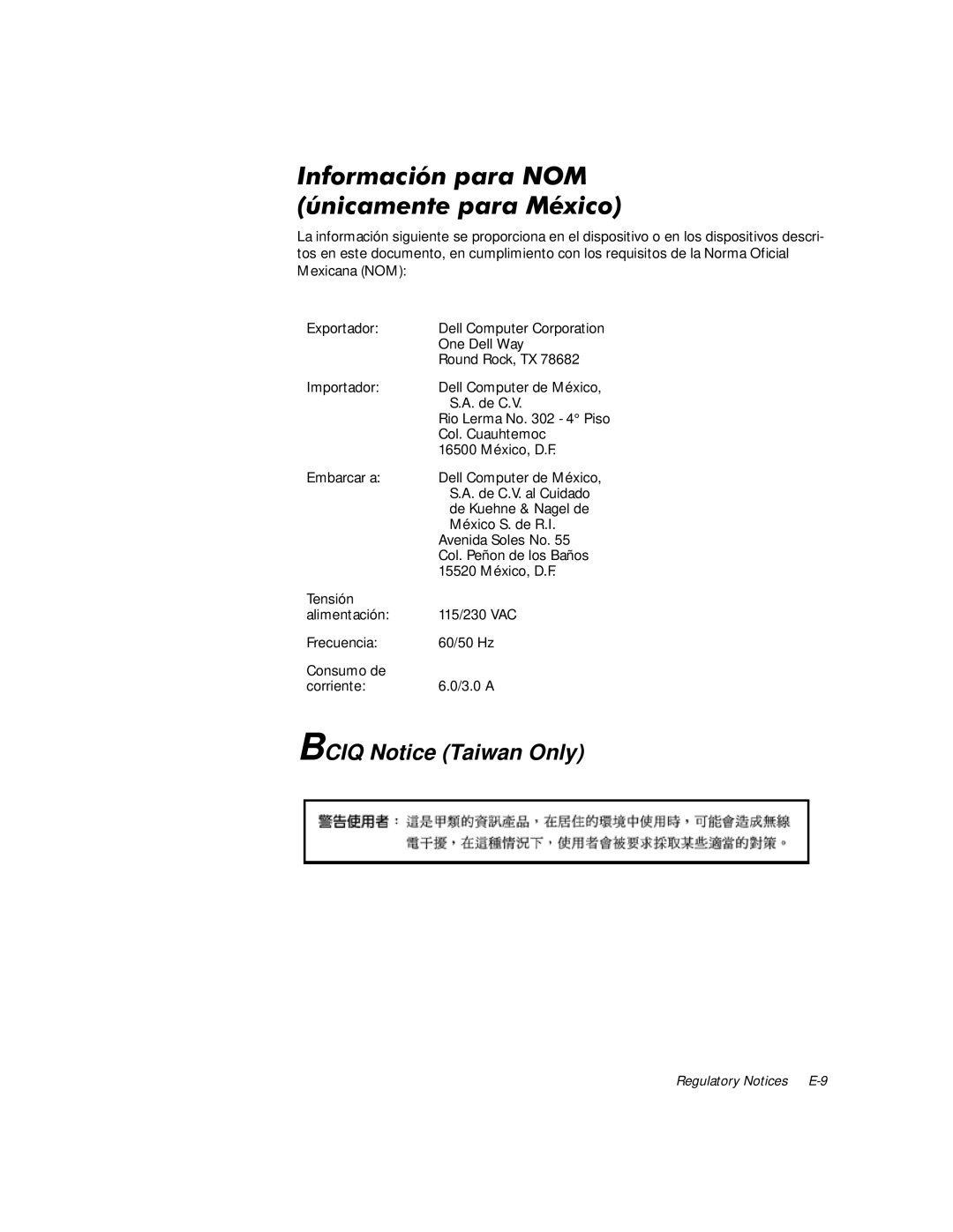 Dell WorkStation 210 manual ~QLFDPHQWHSDUD0pLFR, Importador Dell Computer de México De C.V 