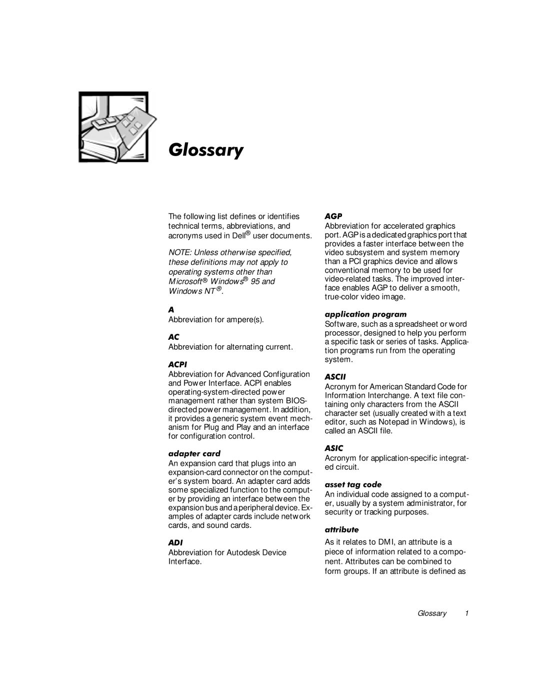 Dell WorkStation 210 manual Orvvdu, Abbreviation for amperes, Abbreviation for Autodesk Device Interface 