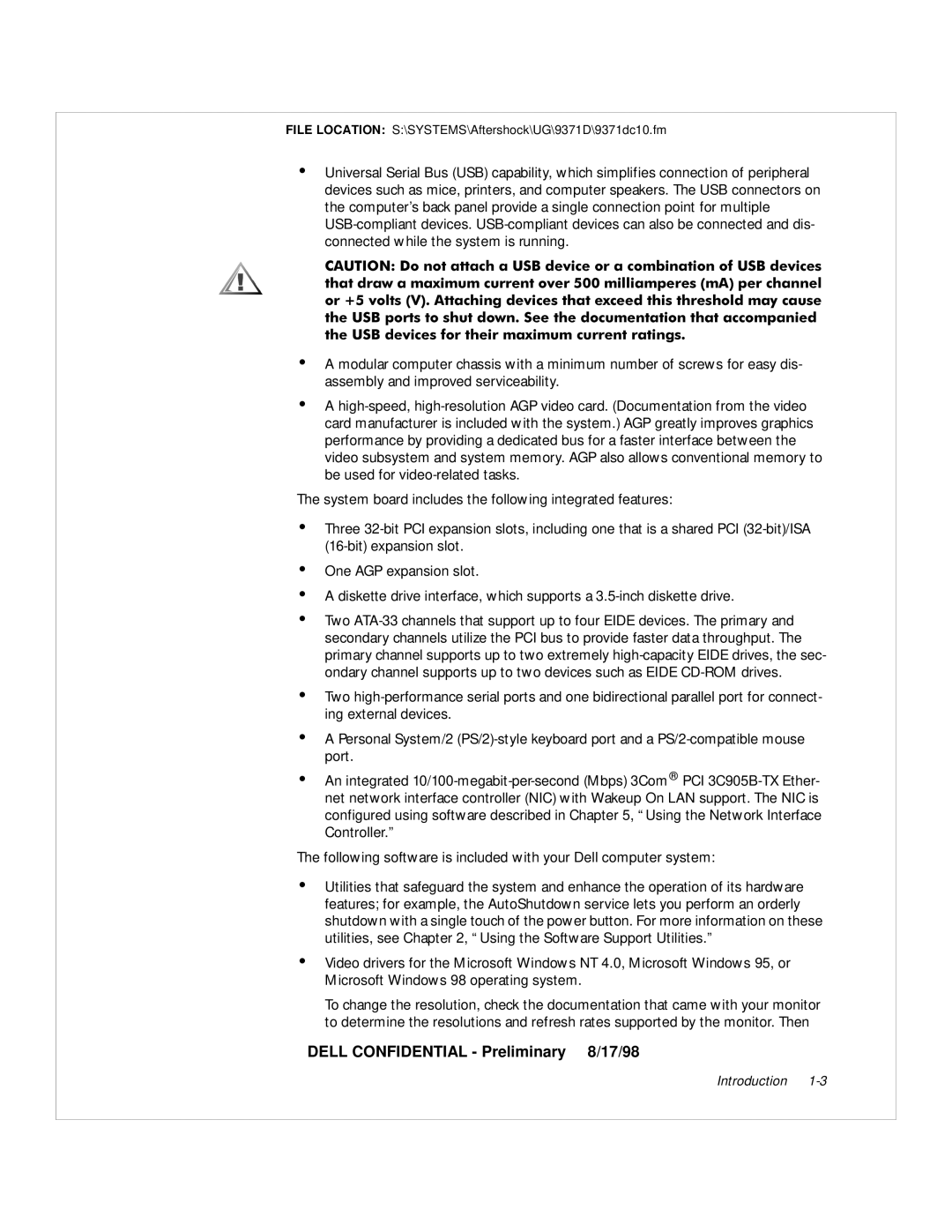 Dell WorkStation 210 manual Dell Confidential Preliminary 8/17/98 