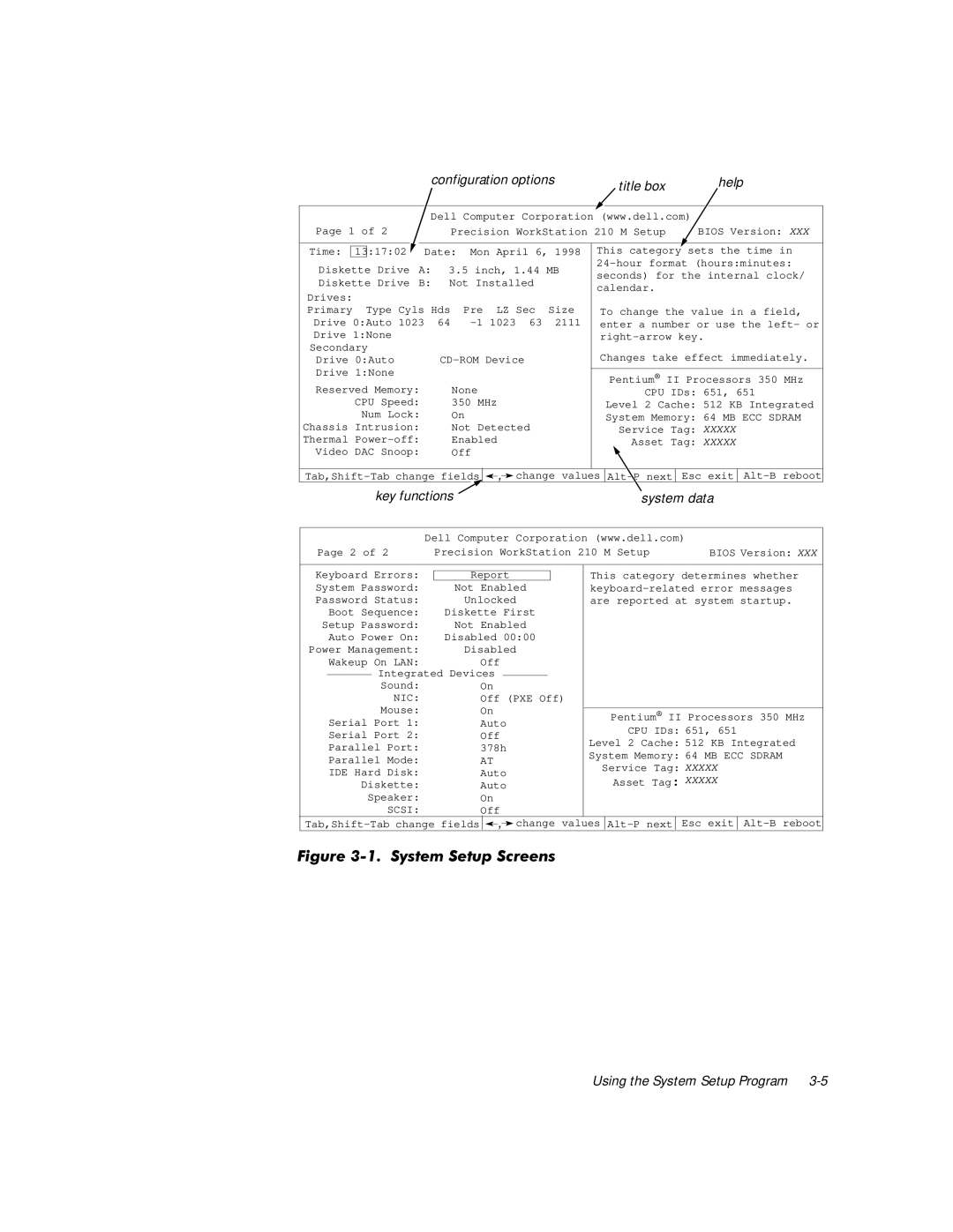 Dell WorkStation 210 manual Configuration options Title box Help 