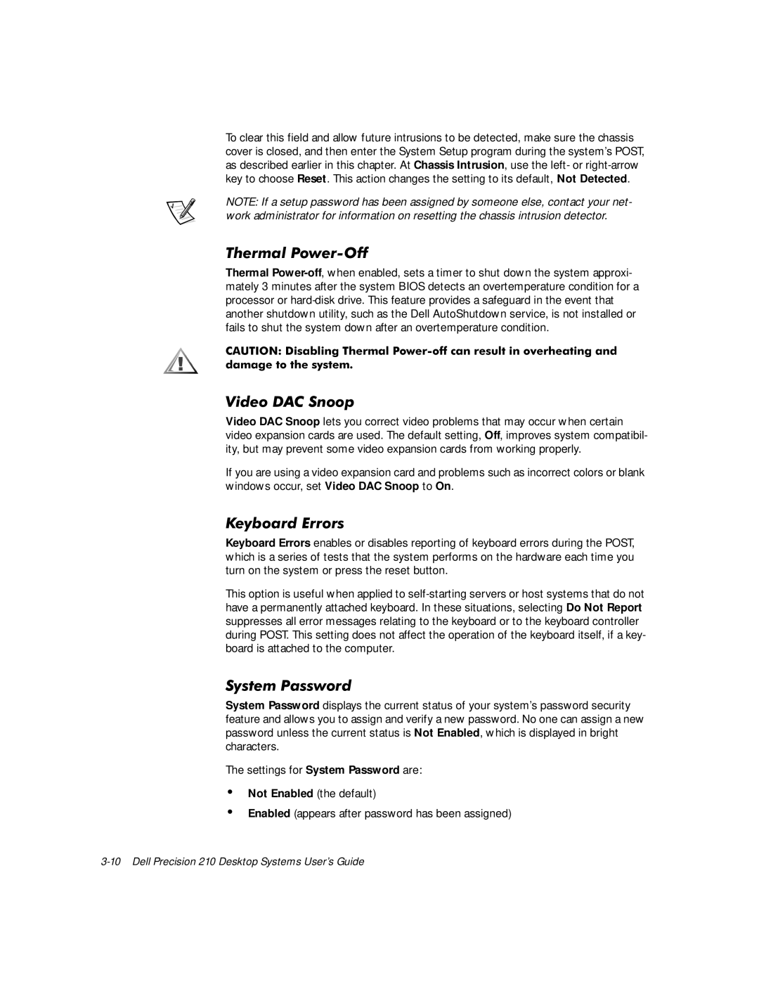 Dell WorkStation 210 manual 7KHUPDO3RZHU2II, Erduguuruv, VWHP3DVVZRUG 