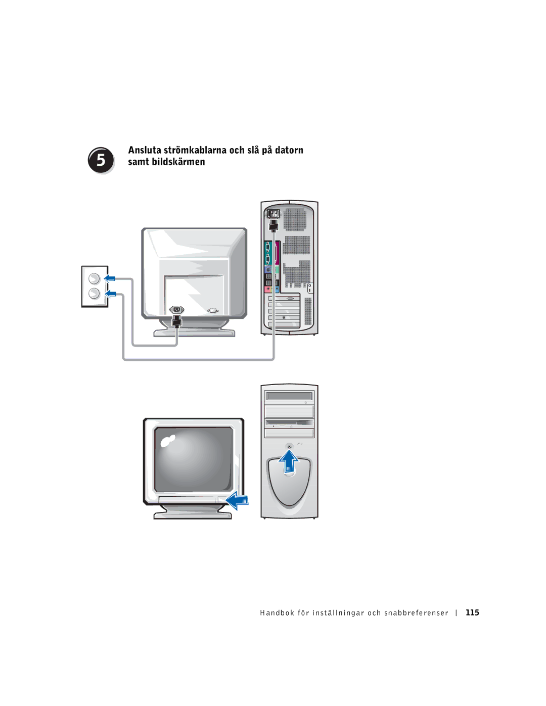 Dell Workstation 350 manual Ansluta strömkablarna och slå på datorn samt bildskärmen 