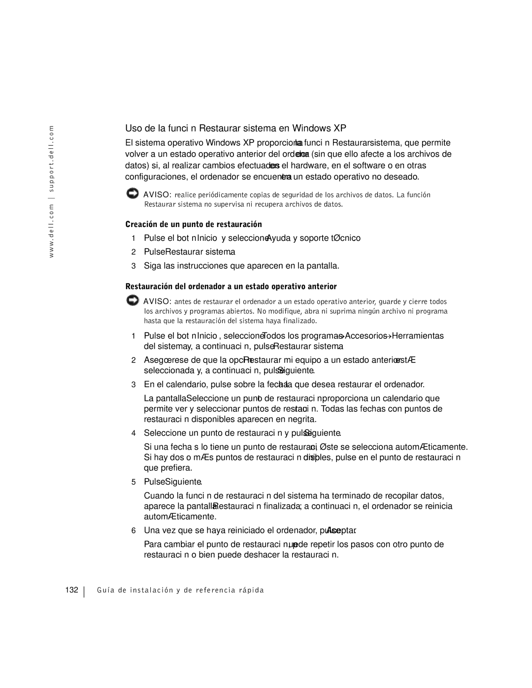 Dell Workstation 360 manual Uso de la función Restaurar sistema en Windows XP, Pulse Siguiente 