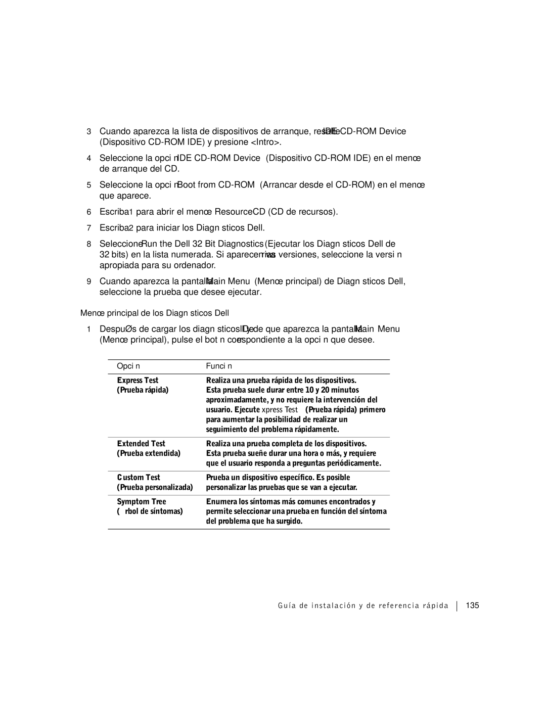 Dell Workstation 360 manual Menú principal de los Diagnósticos Dell 