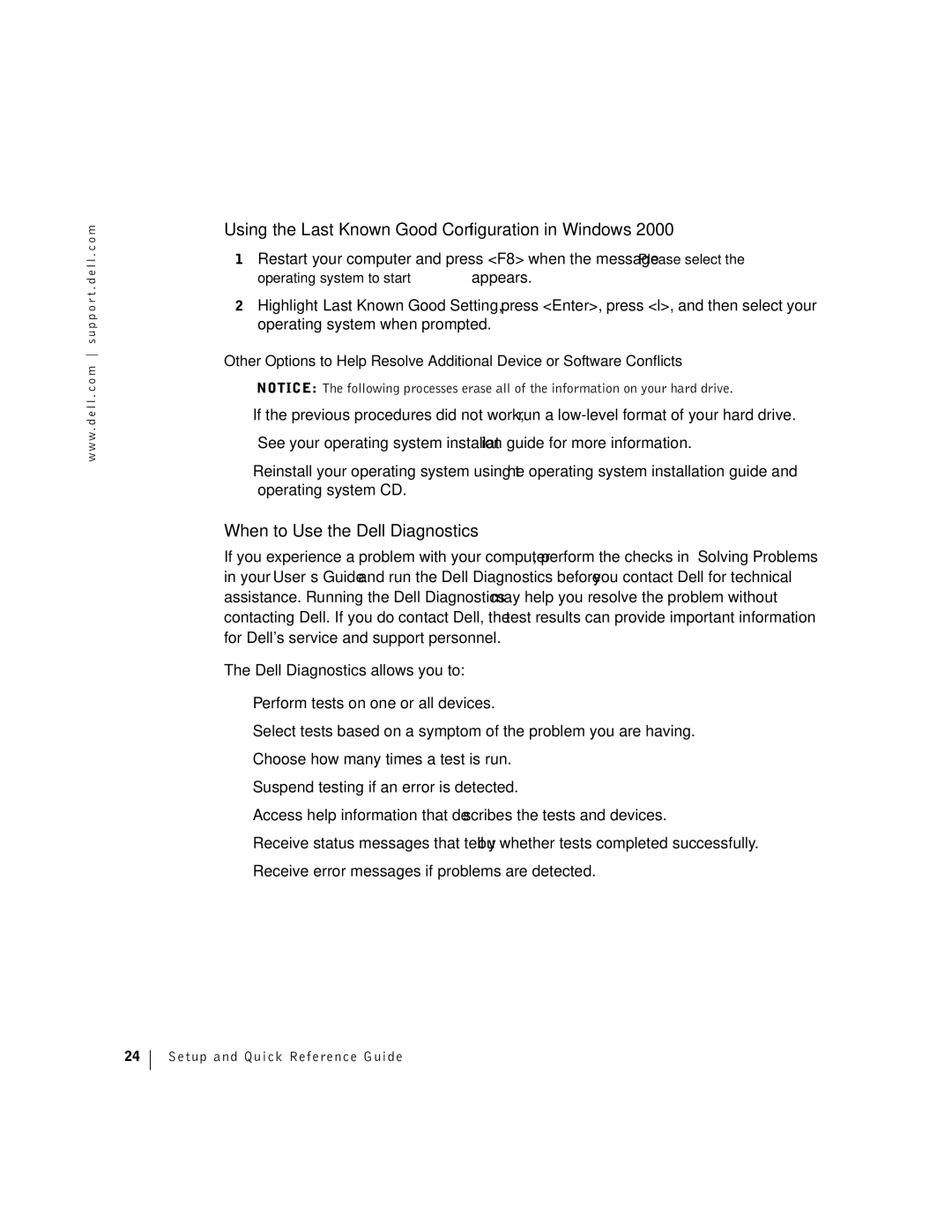 Dell Workstation 360 manual Using the Last Known Good Configuration in Windows, When to Use the Dell Diagnostics 