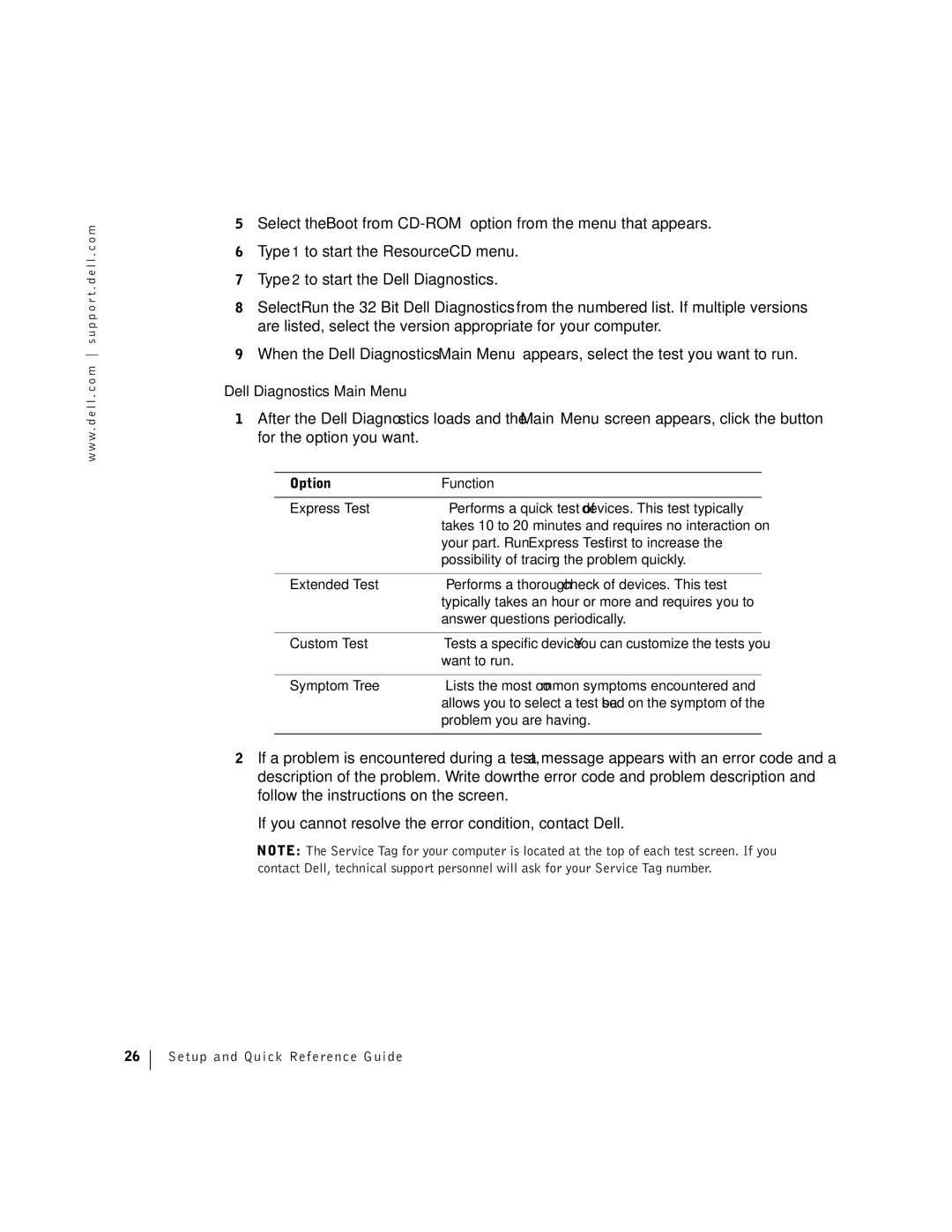 Dell Workstation 360 manual Dell Diagnostics Main Menu 