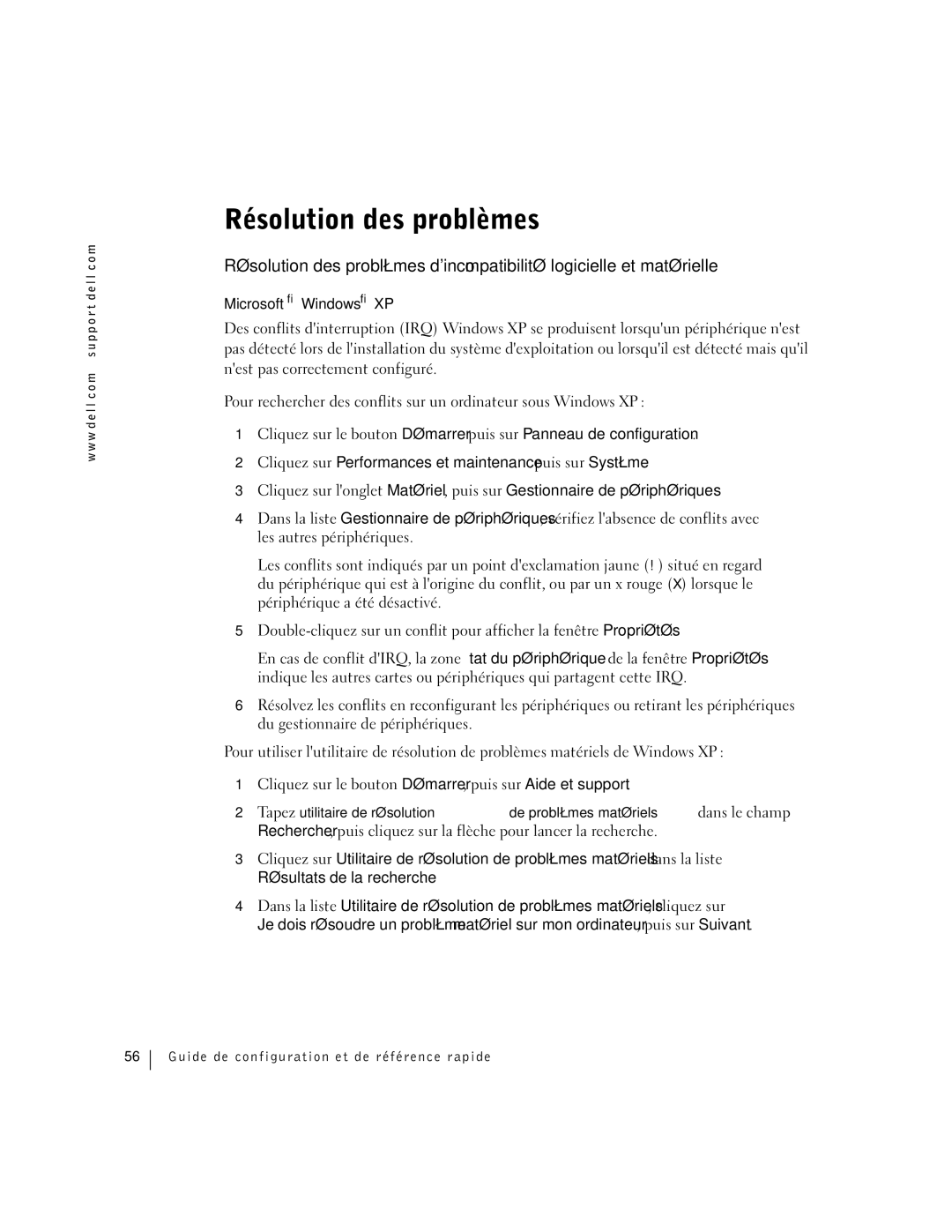 Dell Workstation 360 manual Résolution des problèmes, Microsoft Windows XP 