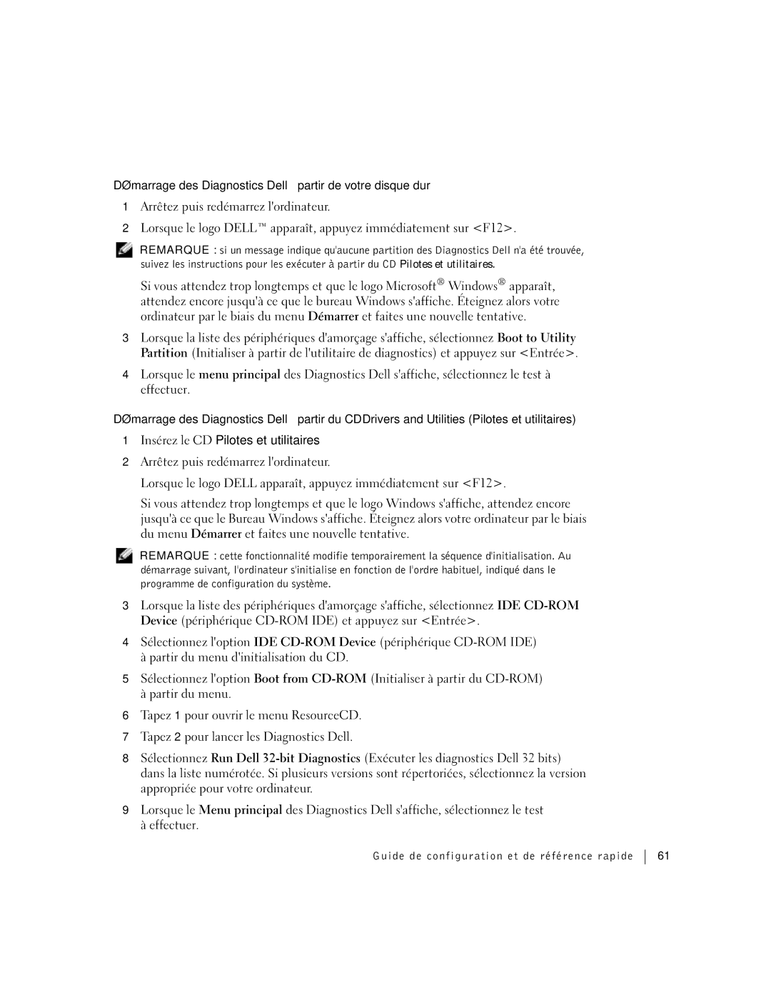 Dell Workstation 360 manual Démarrage des Diagnostics Dell à partir de votre disque dur 