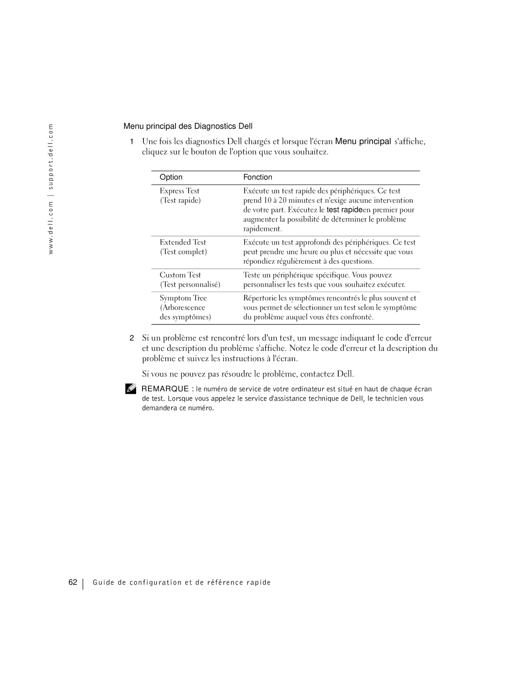 Dell Workstation 360 manual Menu principal des Diagnostics Dell 