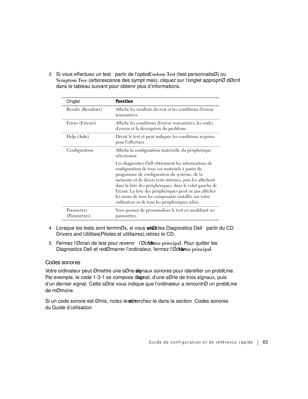 Dell Workstation 360 manual Codes sonores 