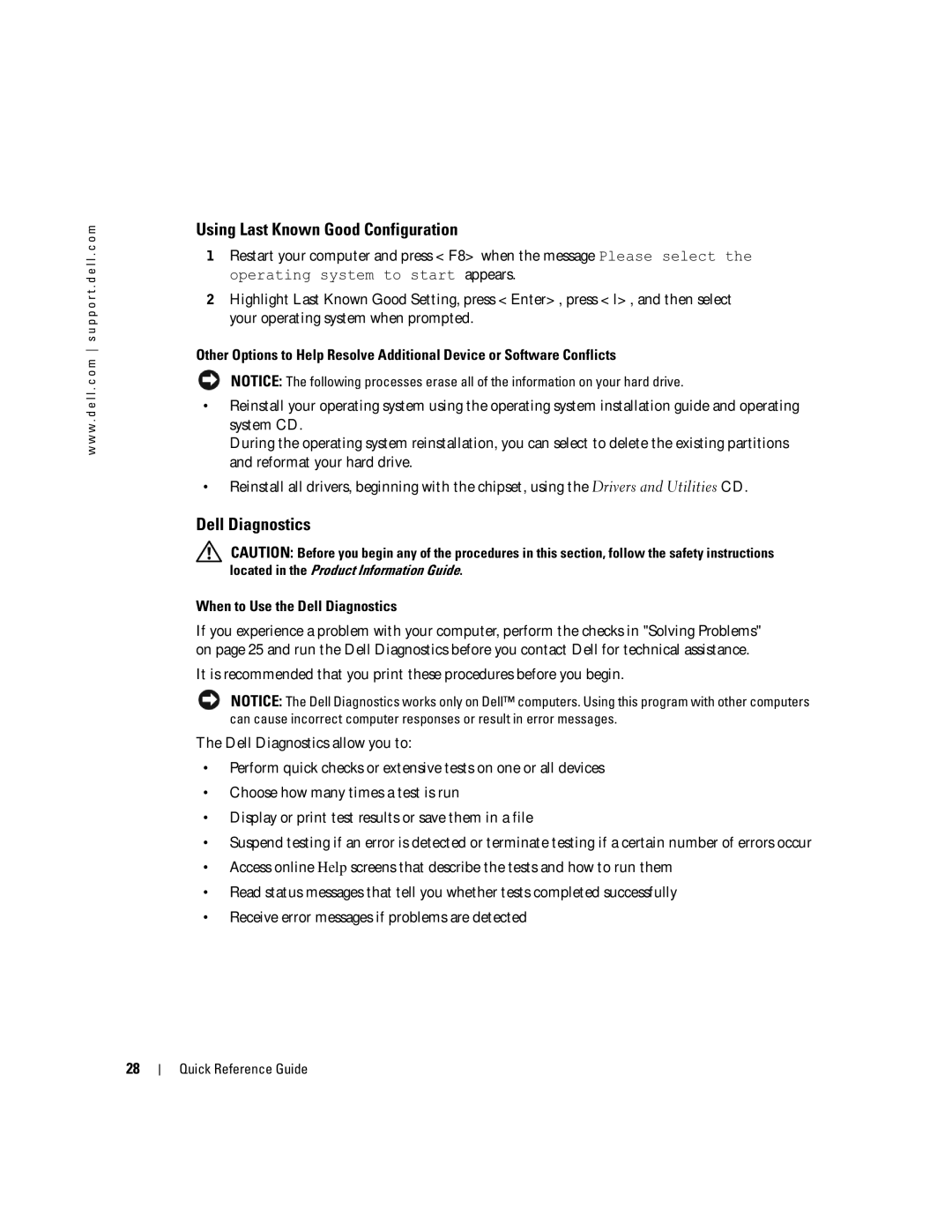 Dell Workstation 370 manual Using Last Known Good Configuration, When to Use the Dell Diagnostics 