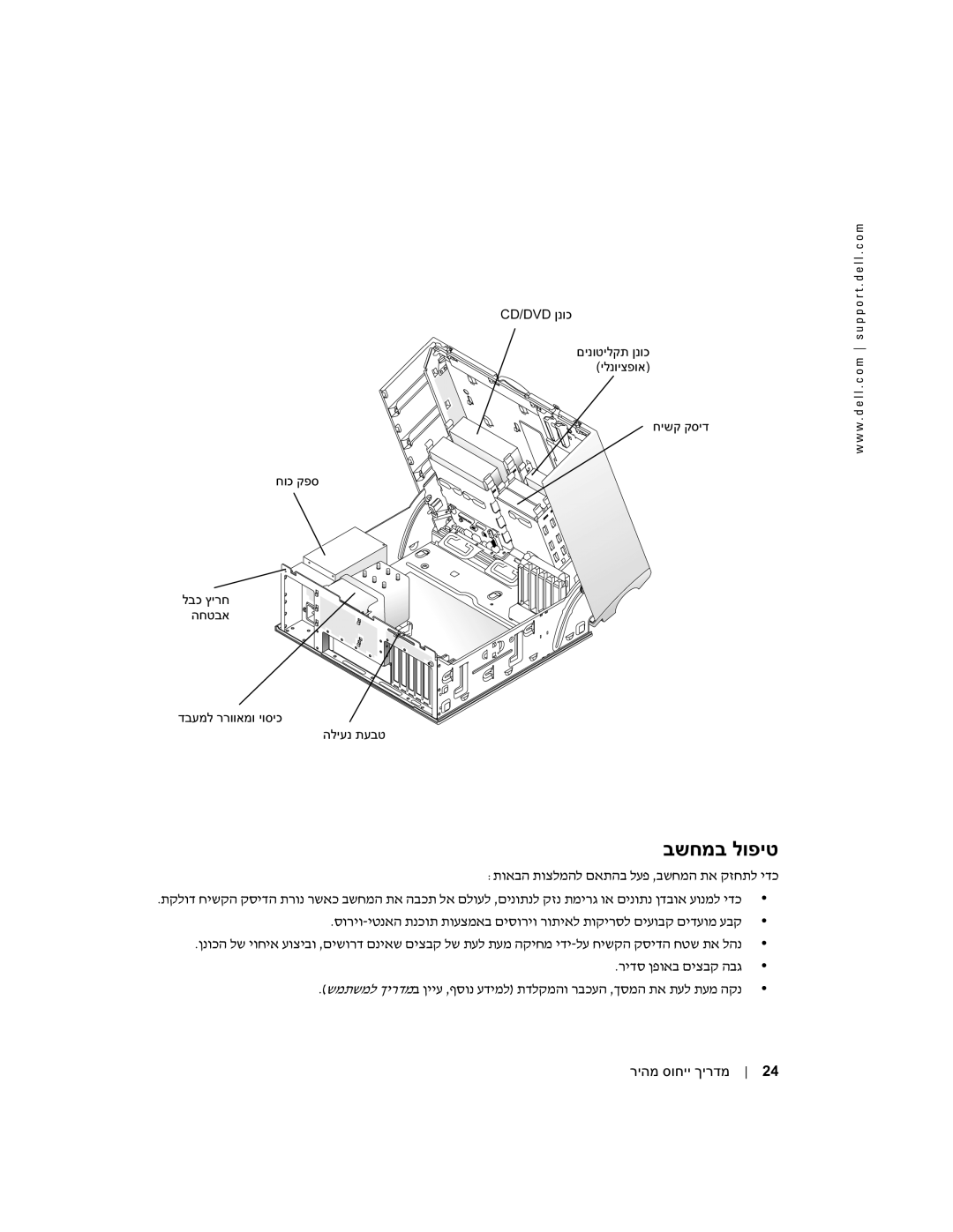 Dell Workstation 370 manual תואבה תוצלמהל, סוריו יטנאה תנכות תועצמאב, רידס שמתשמל רדמ ב תדלקמהו רבכעה ריהמ סוחיי ךירדמ 