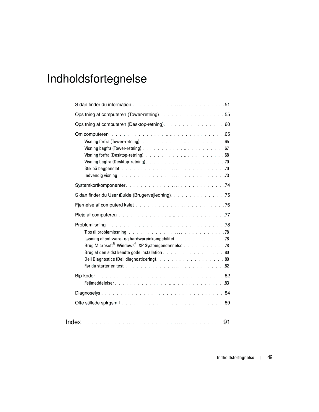 Dell Workstation 380 manual Sådan finder du User’s Guide Brugervejledning, Indholdsfortegnelse 