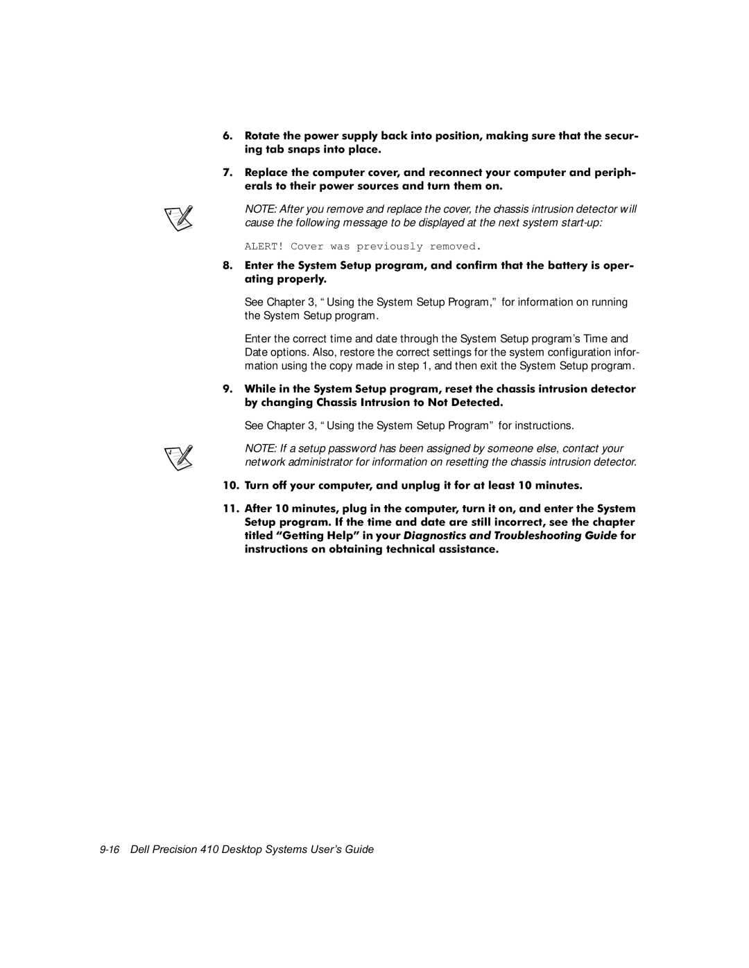 Dell WorkStation 410 manual See , Using the System Setup Program for instructions 