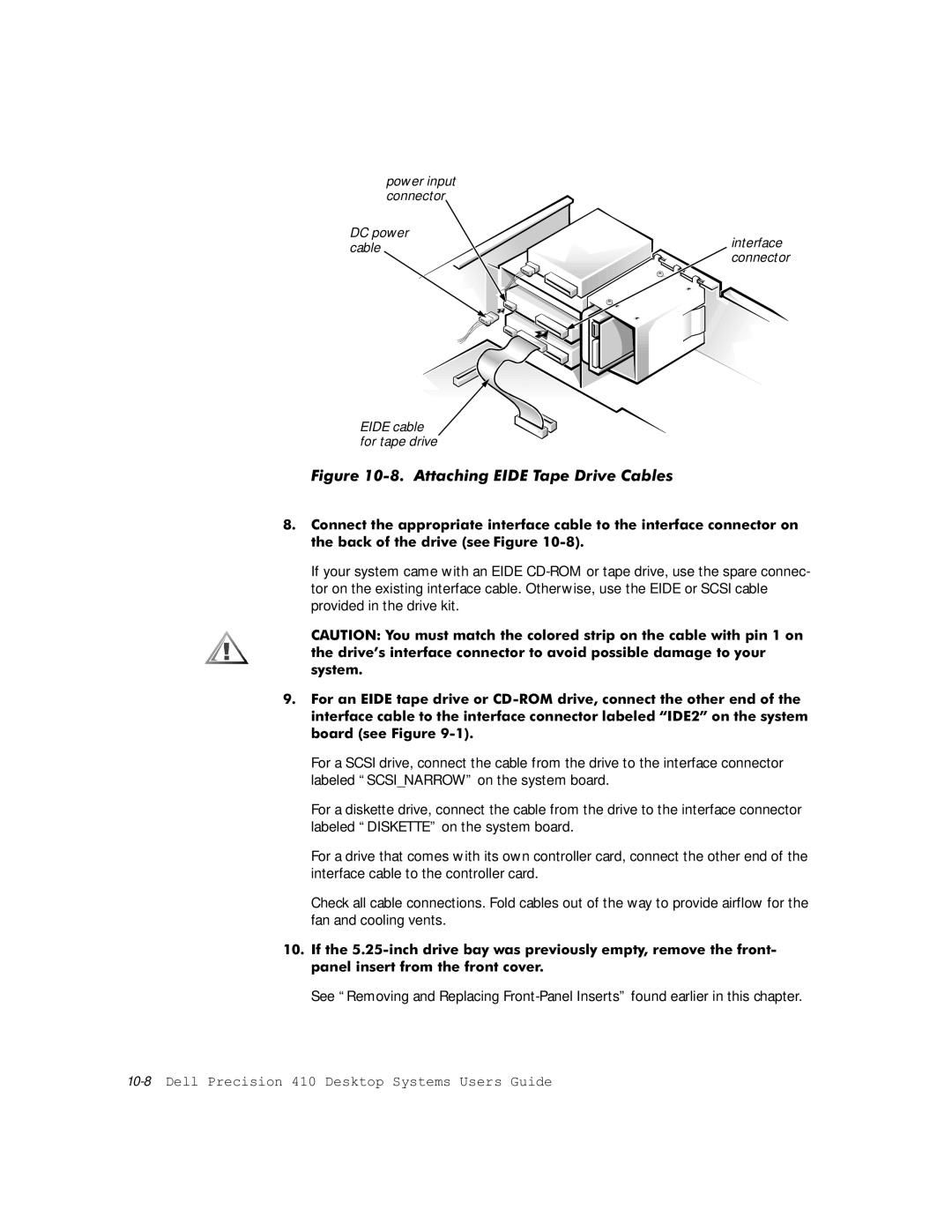 Dell WorkStation 410 LJXUH$WWDFKLQJ,7DSHULYH&DEOHV, Sdqholqvhuwiurpwkhiurqwfryhu, 10-8HOO3UHFLVLRQHVNWRS6\VWHPV8VHUV*XLGH 