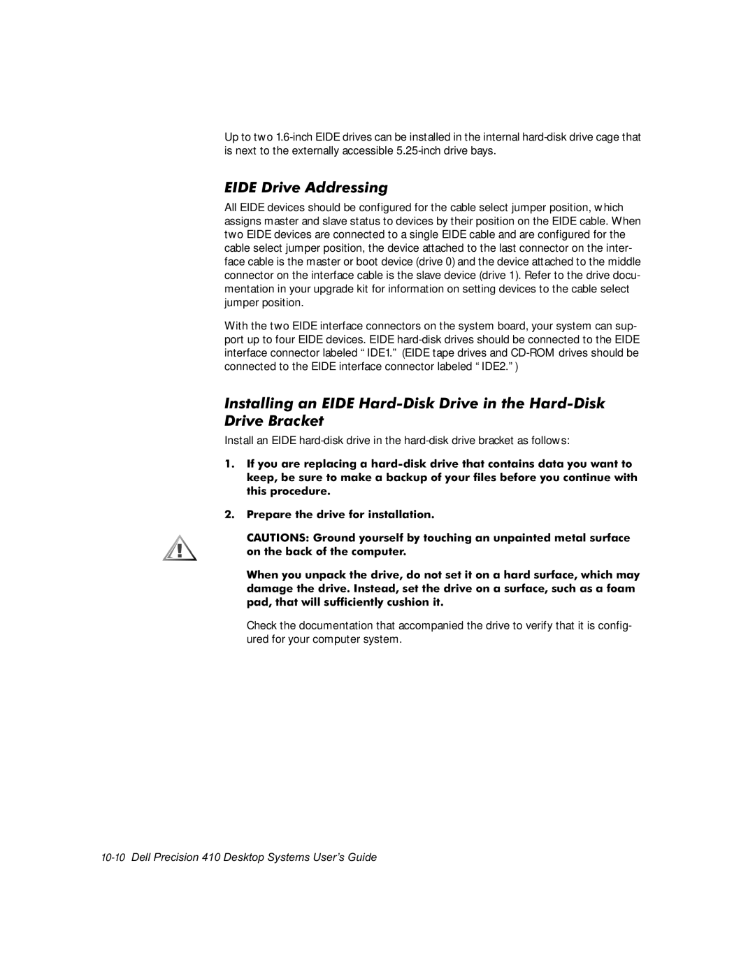 Dell WorkStation 410 manual Ulyh$Gguhvvlqj, Qvwdoolqjdq,+Duglvnulyhlqwkh+Duglvn Ulyh%Udfnhw 