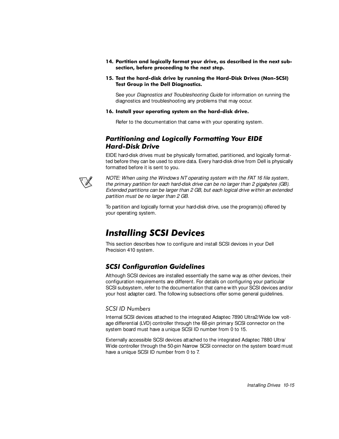 Dell WorkStation 410 manual QVWDOOLQJ6&6,HYLFHV, Rqiljxudwlrq*Xlgholqhv, Qvwdoo\Rxurshudwlqjv\Vwhprqwkhkdugglvngulyh 