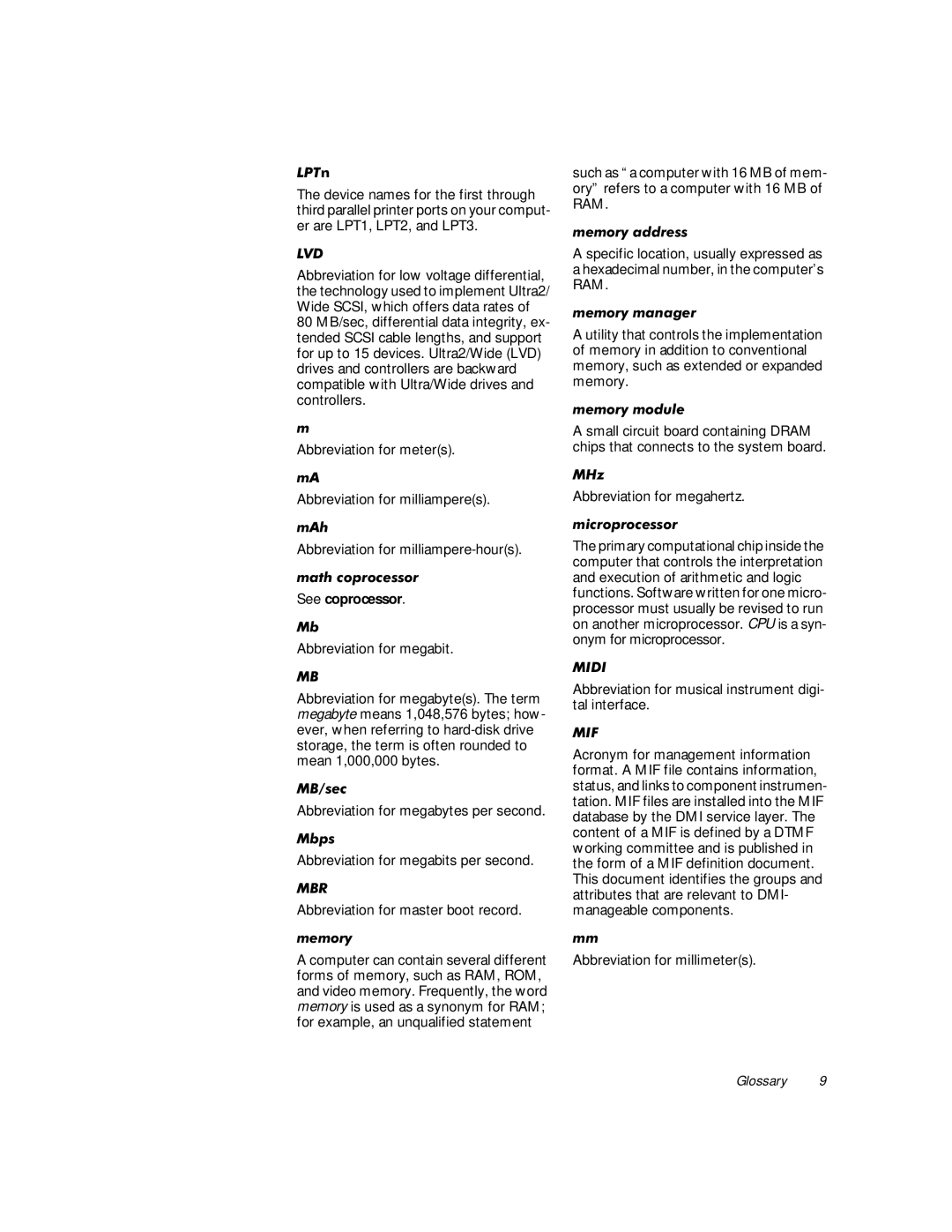 Dell WorkStation 410 manual Pdwkfrsurfhvvru, 0ESV, Phpru\Dgguhvv, Phpru\Pdqdjhu, Phpru\Prgxoh, Plfursurfhvvru 