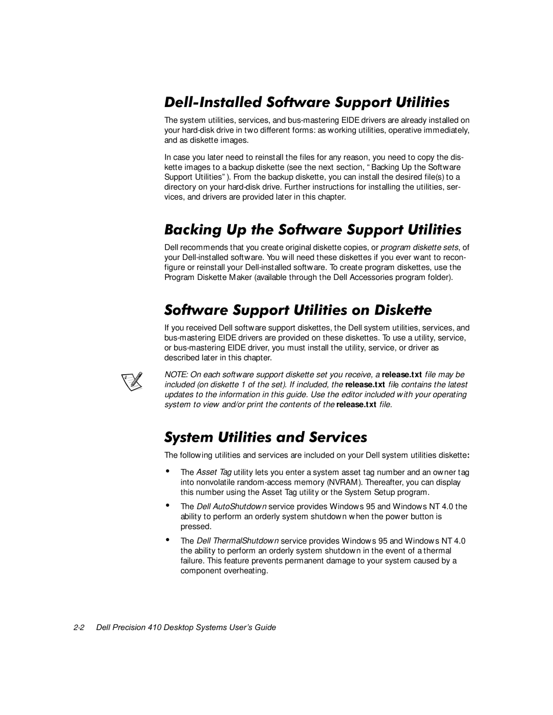 Dell WorkStation 410 manual VWHP8WLOLWLHVDQG6HUYLFHV, HOO,QVWDOOHG6RIWZDUH6XSSRUW8WLOLWLHV 