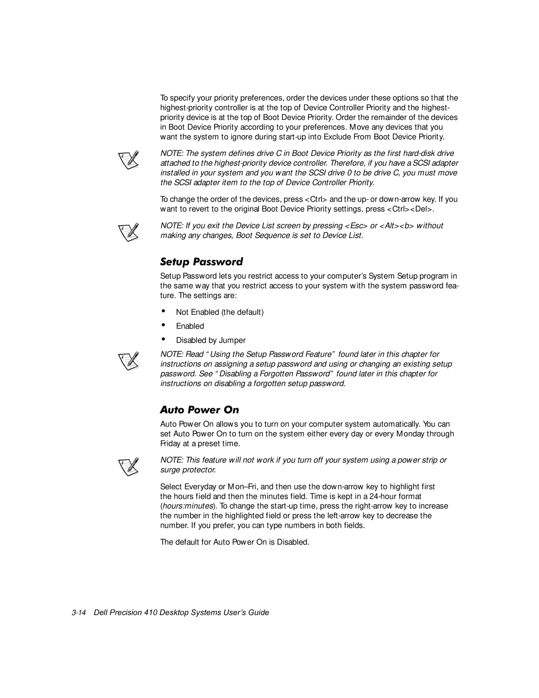 Dell WorkStation 410 manual 6HWXS3DVVZRUG, $XWR3RZHU2Q, 14HOO3UHFLVLRQHVNWRS6\VWHPV8VHUV*XLGH 