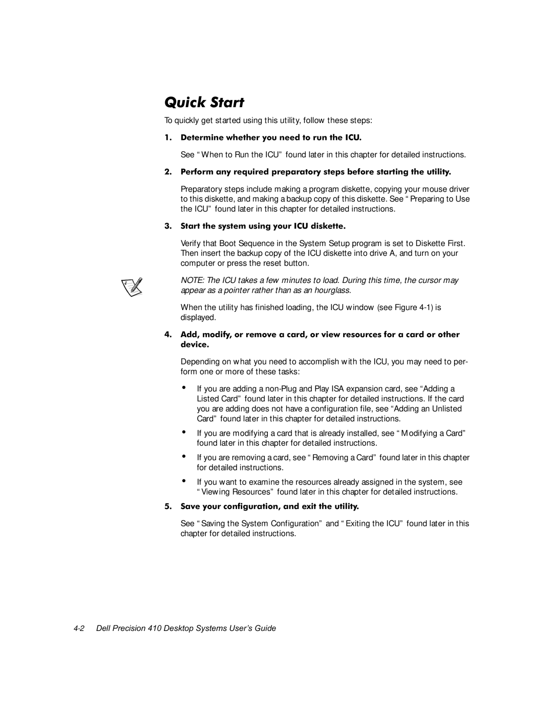 Dell WorkStation 410 manual 4XLFN6WDUW, HWHUPLQHZKHWKHU\RXQHHGWRUXQWKH,&8, 6WDUWWKHV\VWHPXVLQJ\RXU,&8GLVNHWWH, Ghylfh 