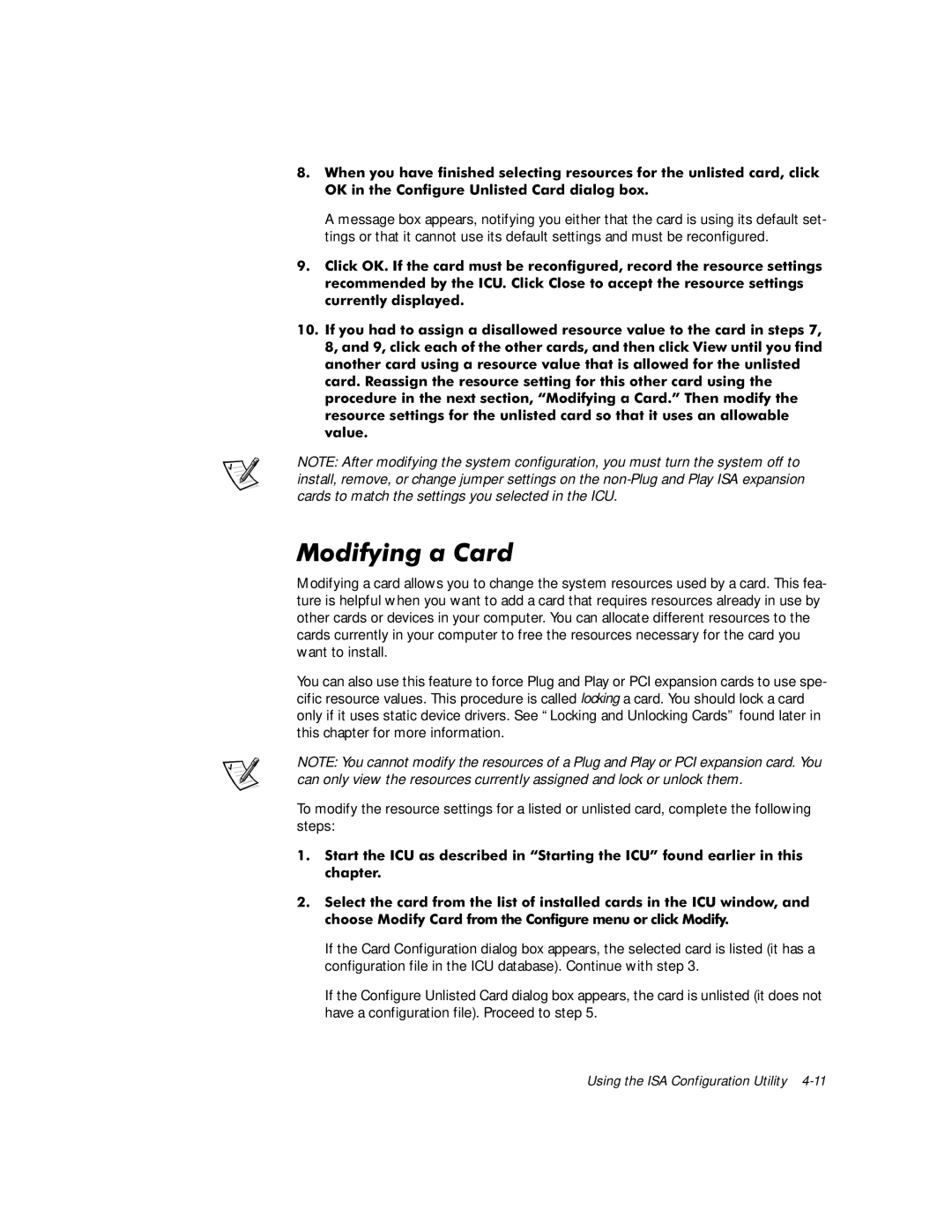 Dell WorkStation 410 manual 0RGLI\LQJD&DUG, Rxkdgwrdvvljqdglvdoorzhguhvrxufhydoxhwrwkhfduglqvwhsv 