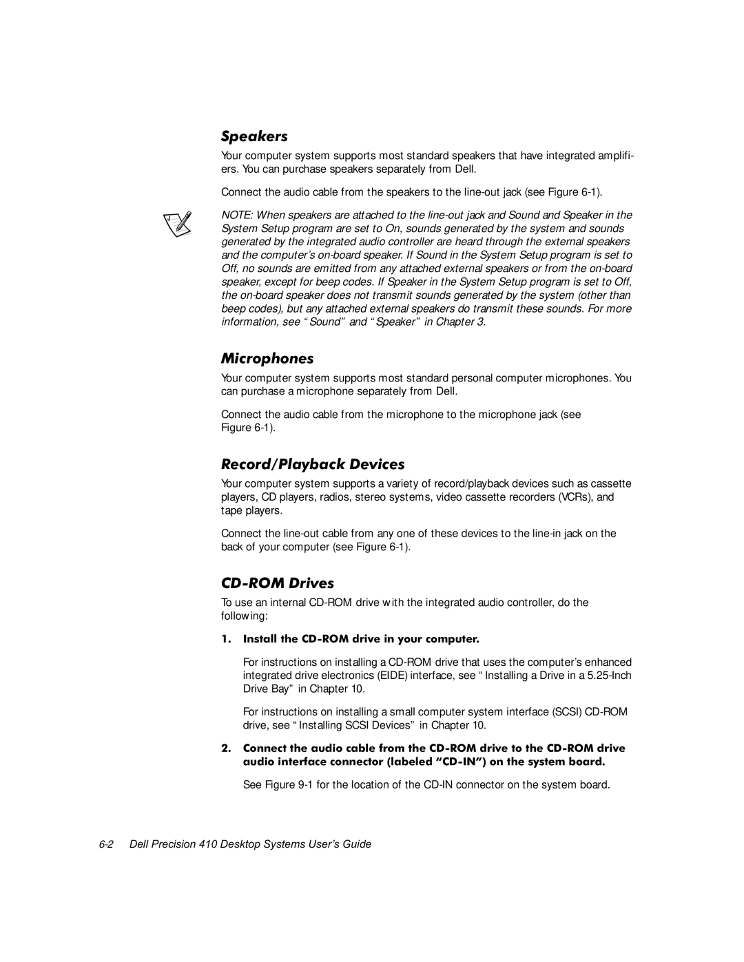 Dell WorkStation 410 manual 6SHDNHUV, 0LFURSKRQHV, 5HFRUG3OD\EDFNHYLFHV, QVWDOOWKH&520GULYHLQ\RXUFRPSXWHU 