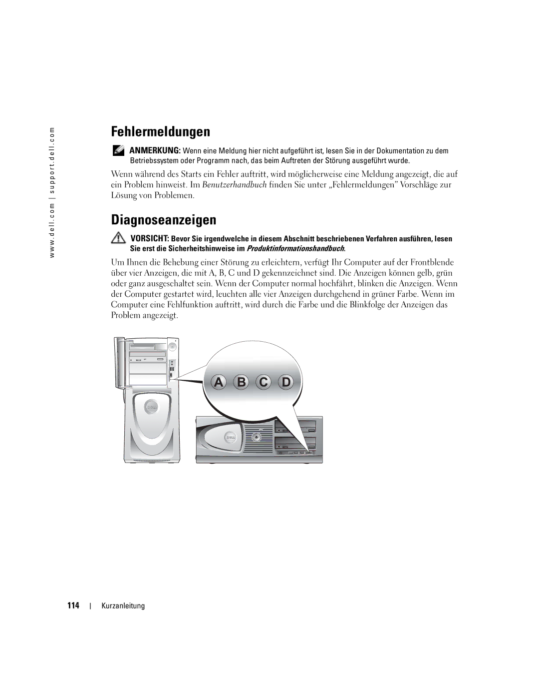 Dell Workstation 470 and Workstation 670 manual Fehlermeldungen, Diagnoseanzeigen 