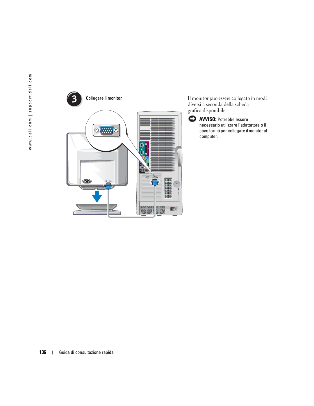 Dell Workstation 470 and Workstation 670 manual 136, Collegare il monitor 