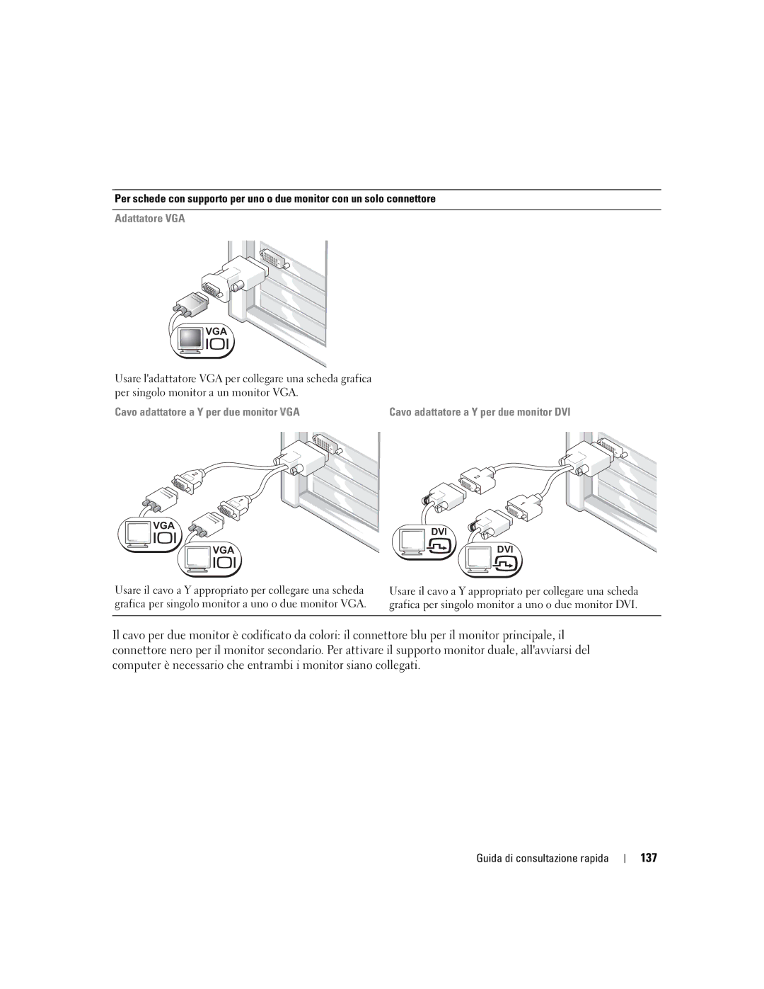 Dell Workstation 470 and Workstation 670 manual 137, Adattatore VGA, Cavo adattatore a Y per due monitor VGA 