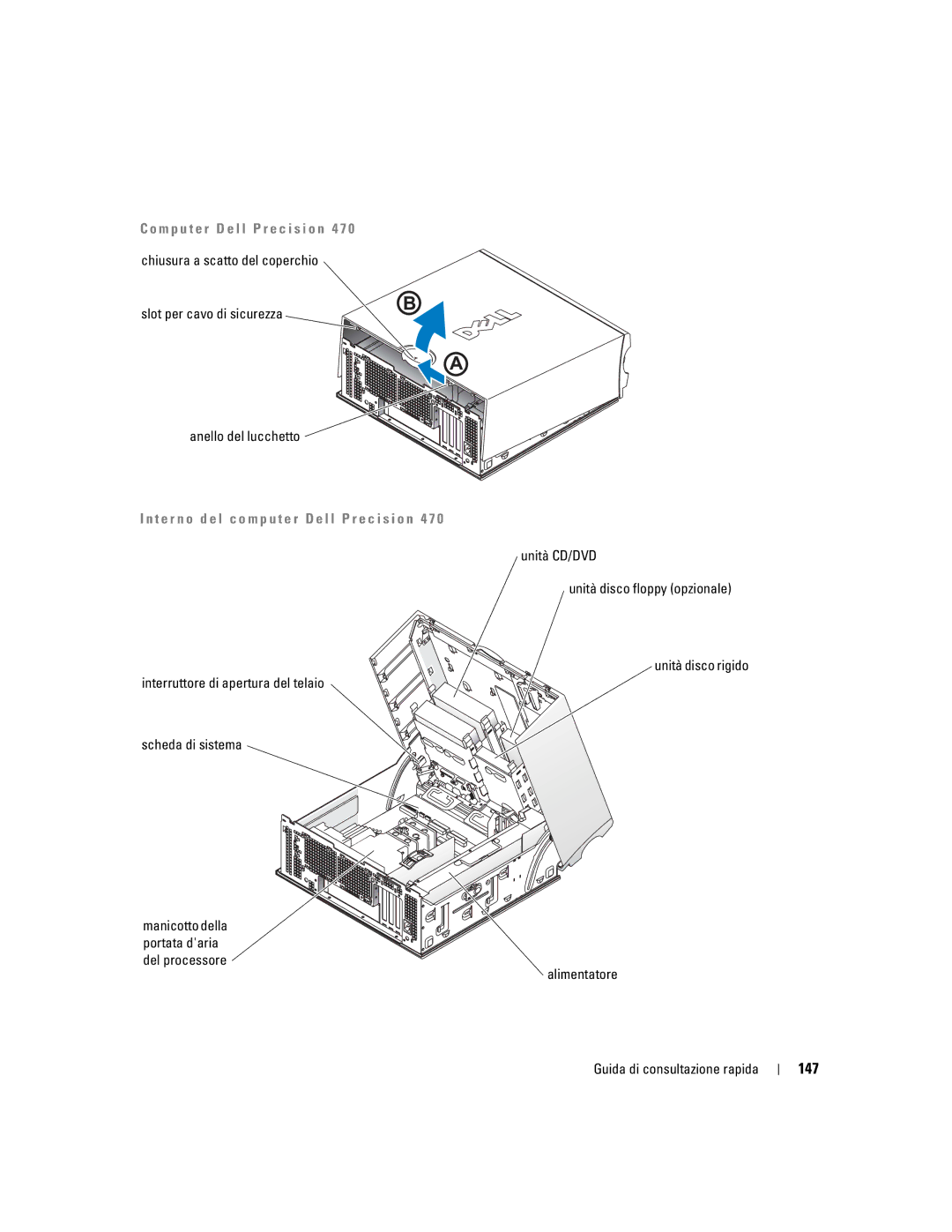 Dell Workstation 470 and Workstation 670 manual 147, Slot per cavo di sicurezza Anello del lucchetto 