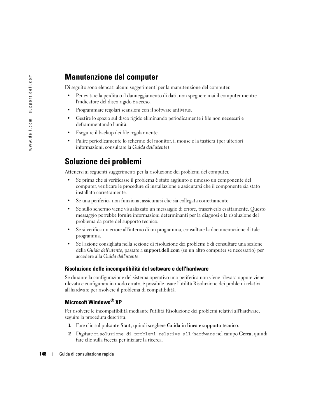 Dell Workstation 470 and Workstation 670 manual Manutenzione del computer, Soluzione dei problemi, 148 