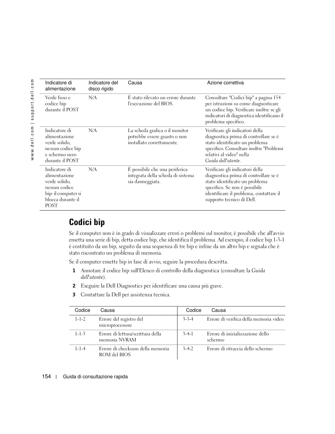 Dell Workstation 470 and Workstation 670 manual Codici bip, 154, Codice Causa 