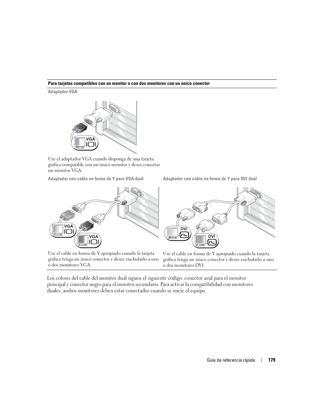 Dell Workstation 470 and Workstation 670 manual 179, Adaptador VGA, Adaptador con cable en forma de Y para VGA dual 