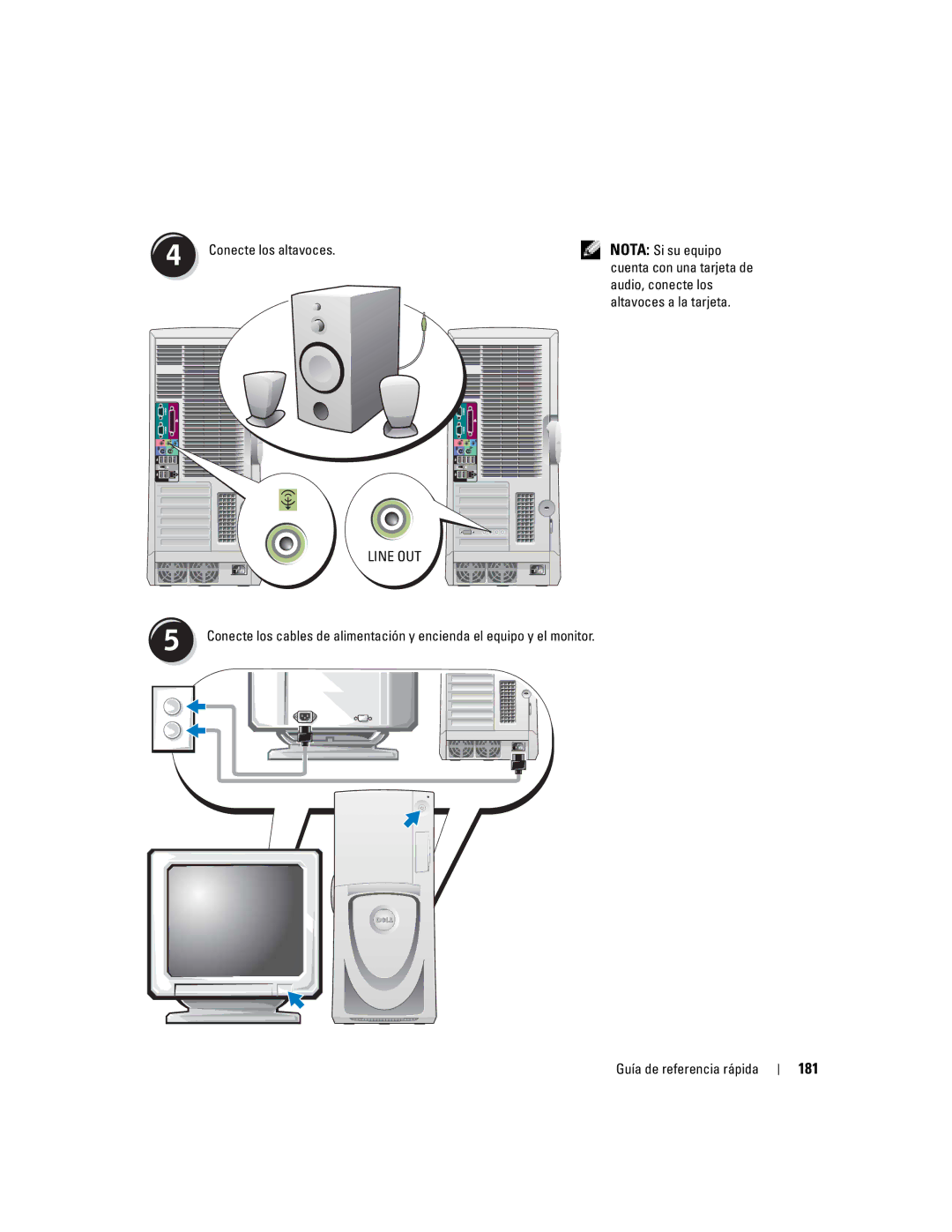 Dell Workstation 470 and Workstation 670 manual 181, Conecte los altavoces Nota Si su equipo 