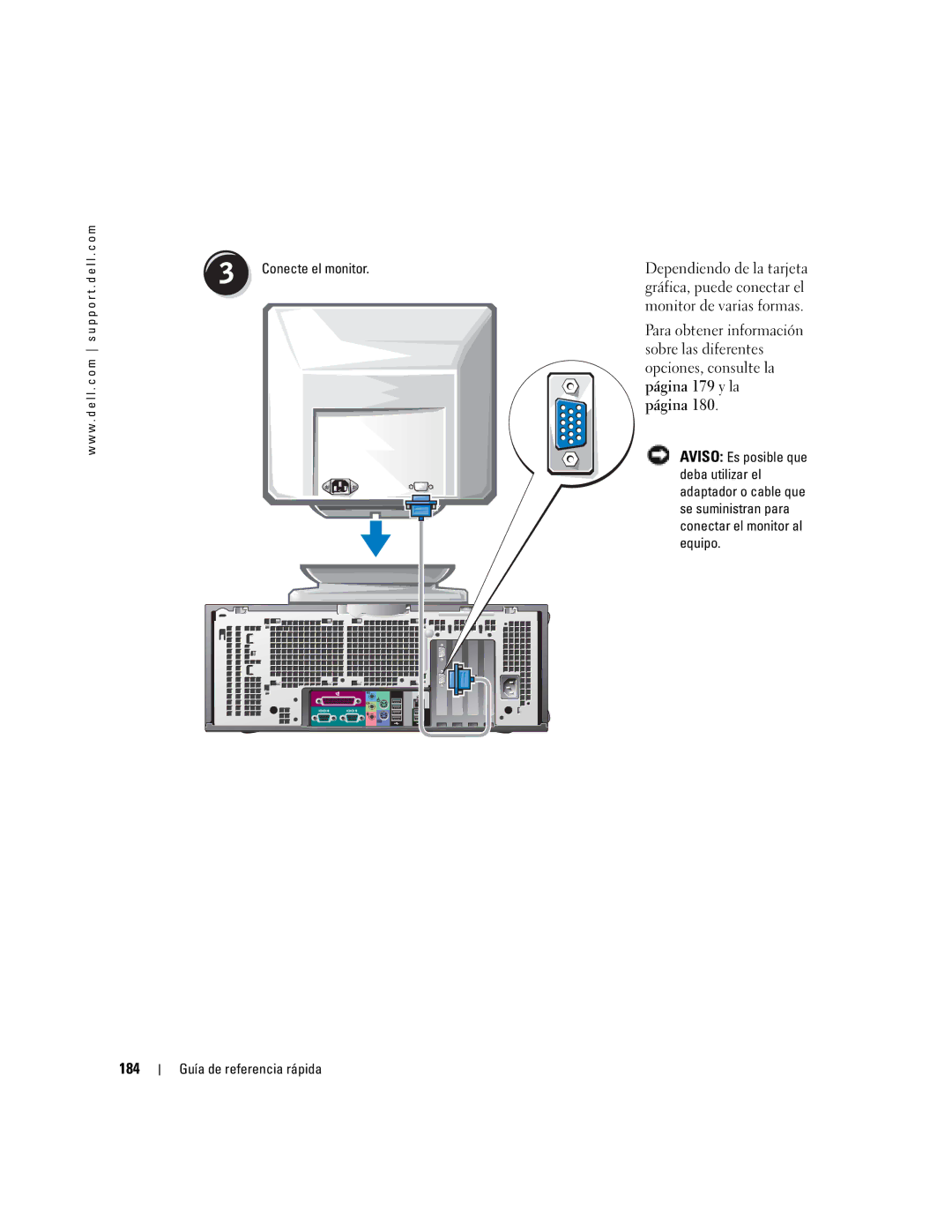 Dell Workstation 470 and Workstation 670 manual 184, Conecte el monitor 