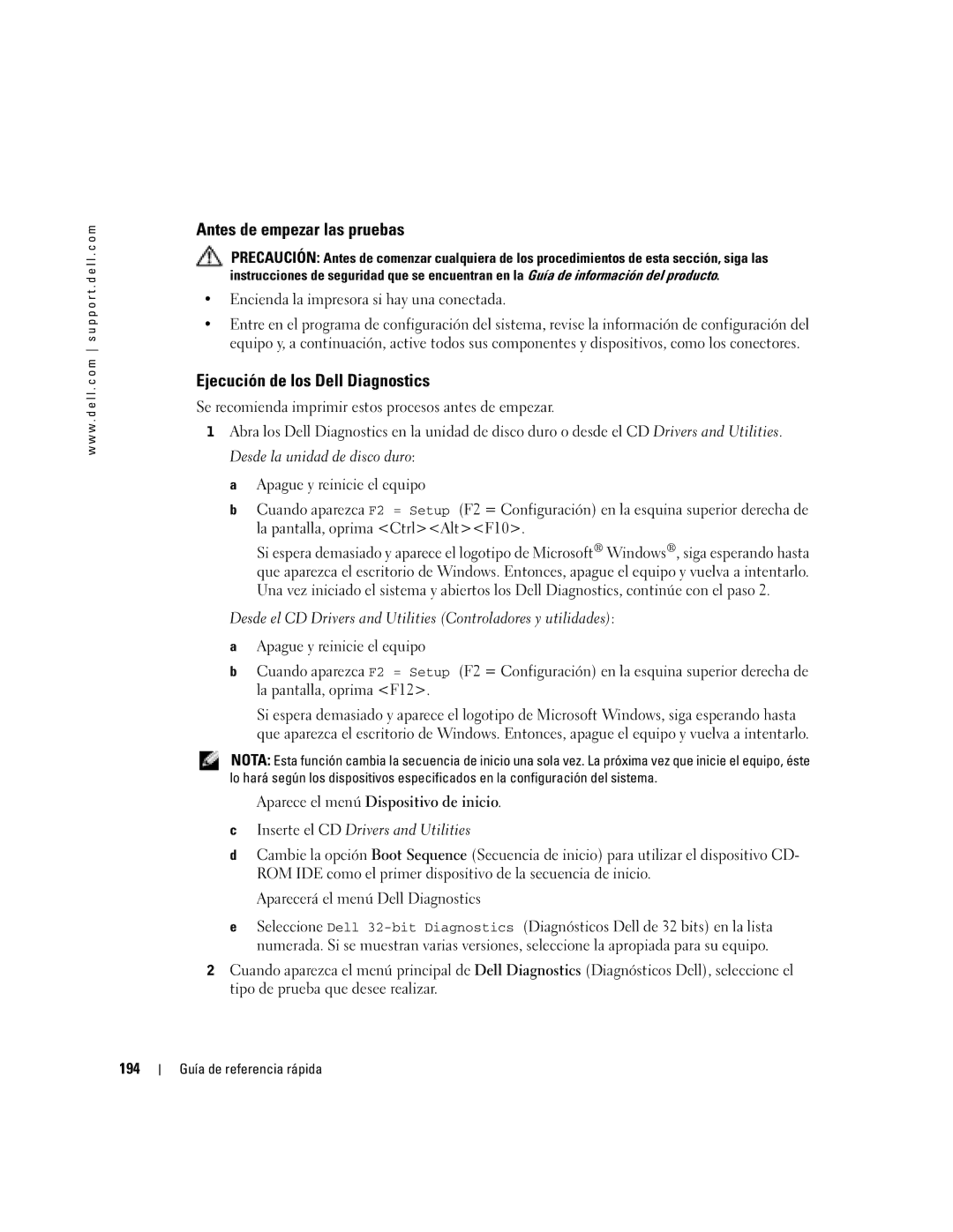 Dell Workstation 470 and Workstation 670 manual Antes de empezar las pruebas, Ejecución de los Dell Diagnostics, 194 