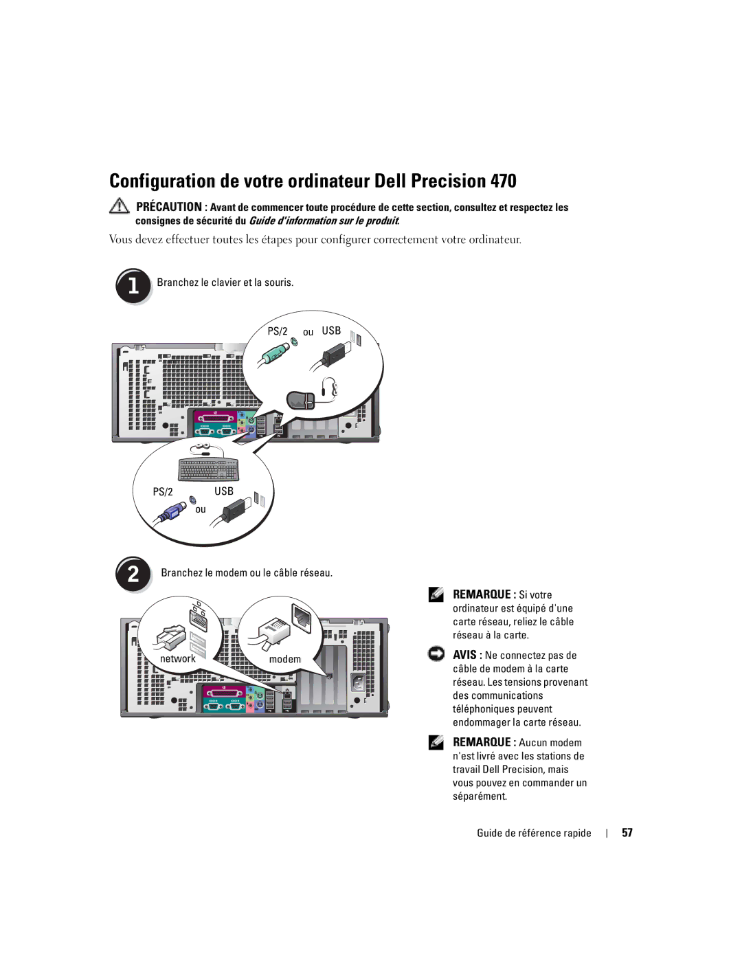 Dell Workstation 470 and Workstation 670 manual PS/2 ou USB, Network modem 