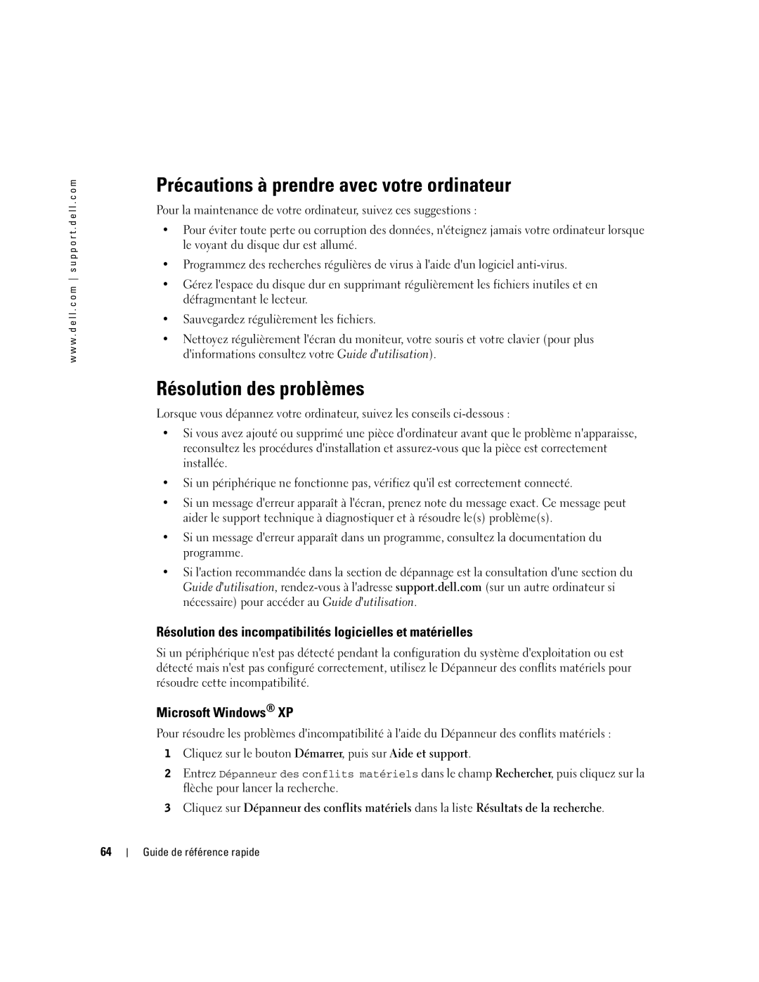 Dell Workstation 470 and Workstation 670 manual Précautions à prendre avec votre ordinateur, Résolution des problèmes 