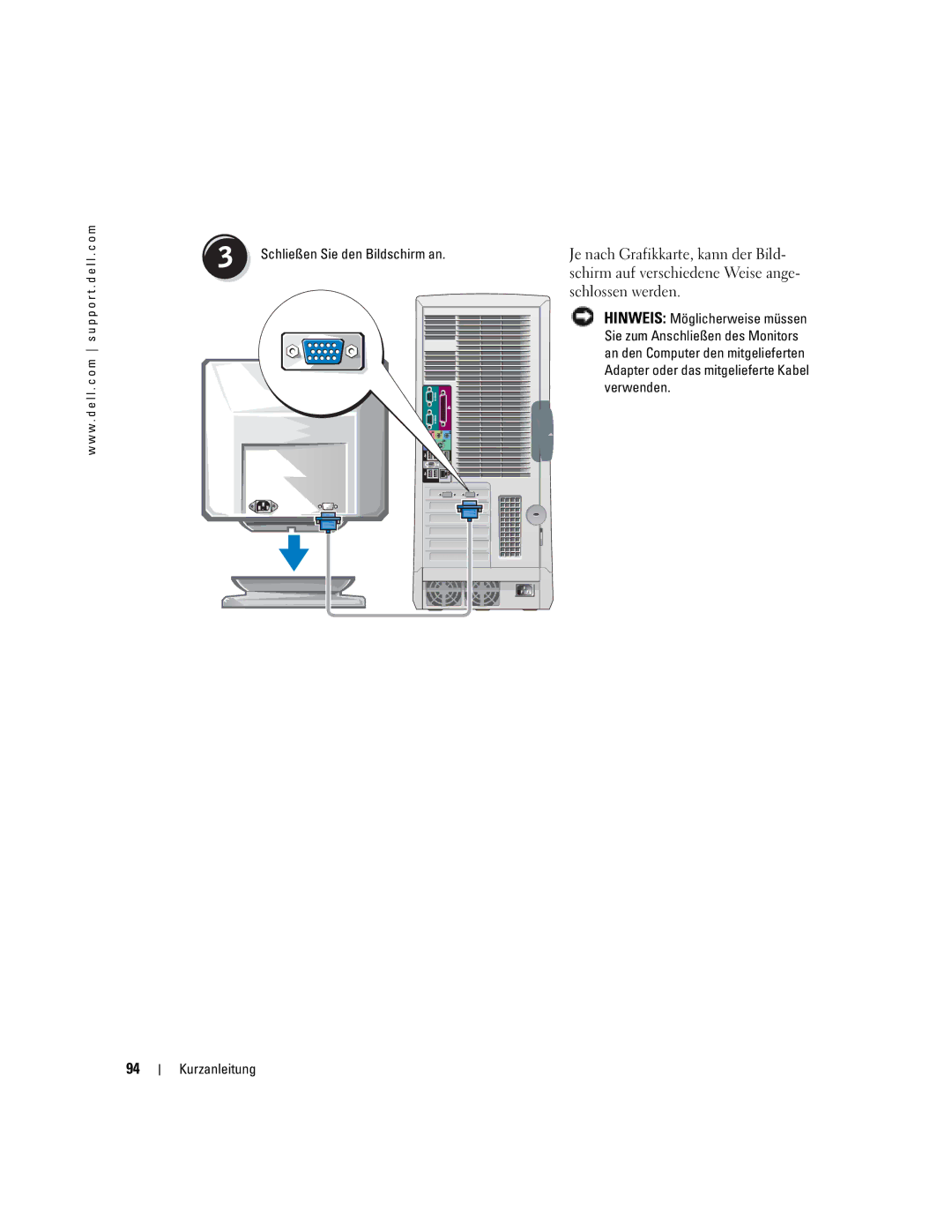 Dell Workstation 470 and Workstation 670 manual Schließen Sie den Bildschirm an 