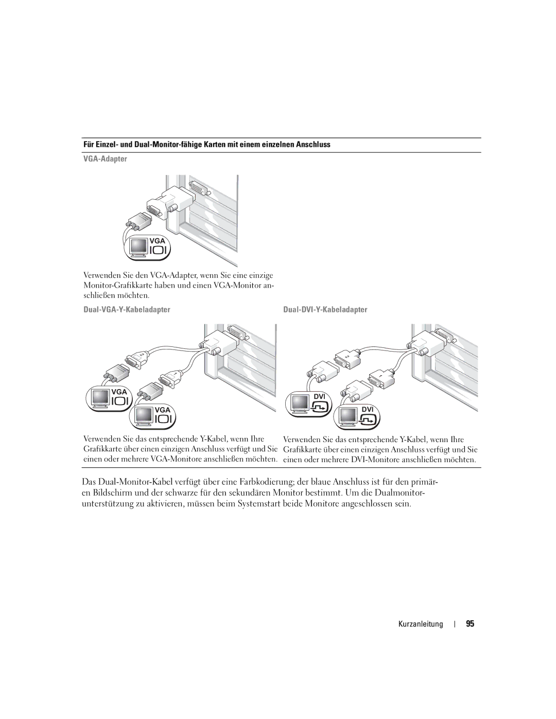 Dell Workstation 470 and Workstation 670 manual VGA-Adapter, Dual-VGA-Y-Kabeladapter 