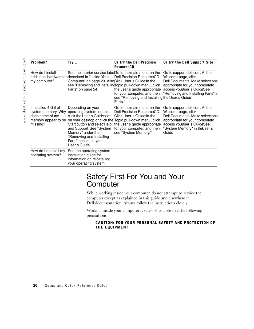 Dell Workstation 530 manual Safety First-For You and Your Computer 