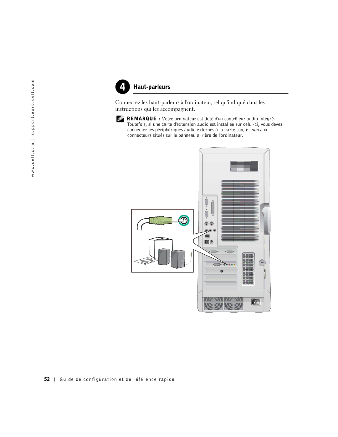 Dell Workstation 530 manual Haut-parleurs 