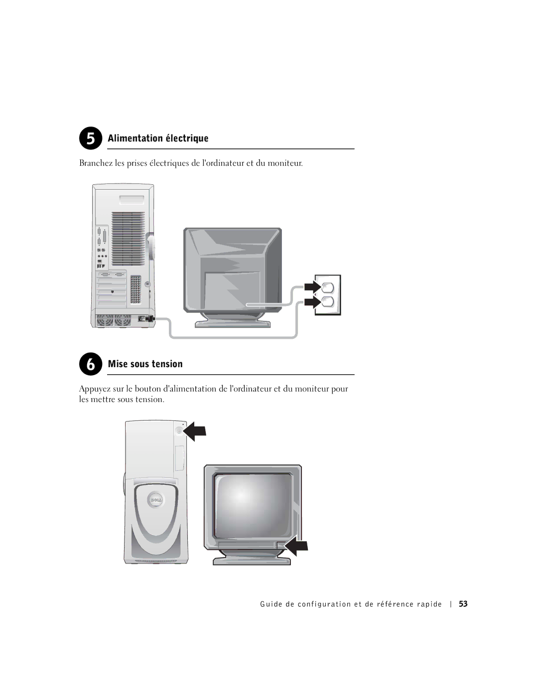 Dell Workstation 530 manual Alimentation électrique, Mise sous tension 