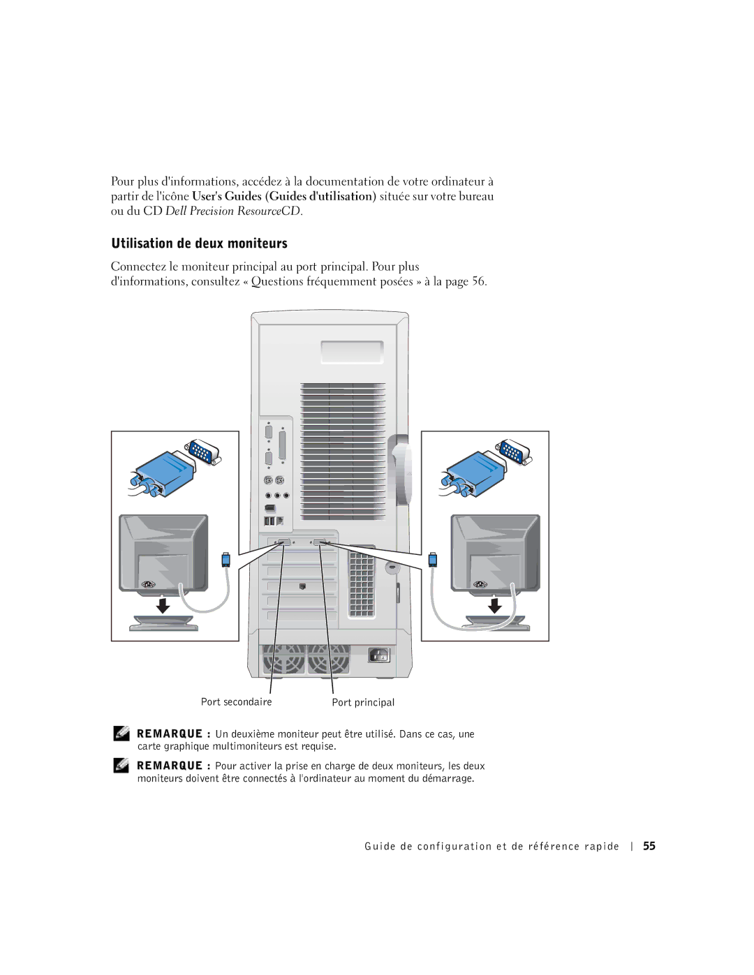 Dell Workstation 530 manual Utilisation de deux moniteurs 