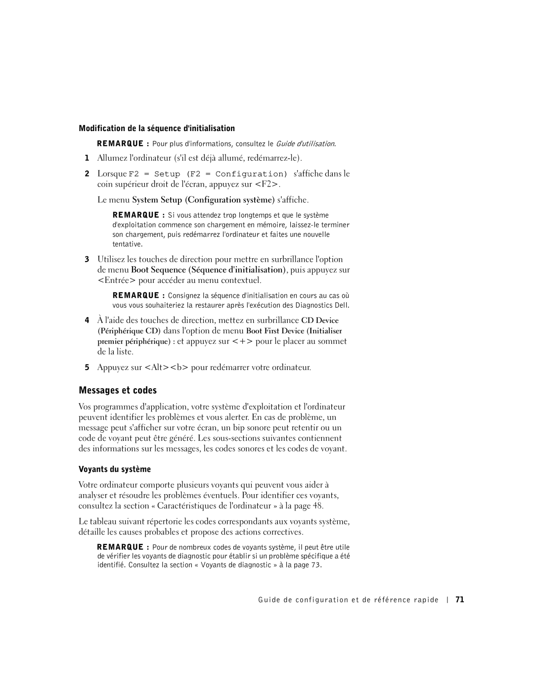 Dell Workstation 530 manual Messages et codes 